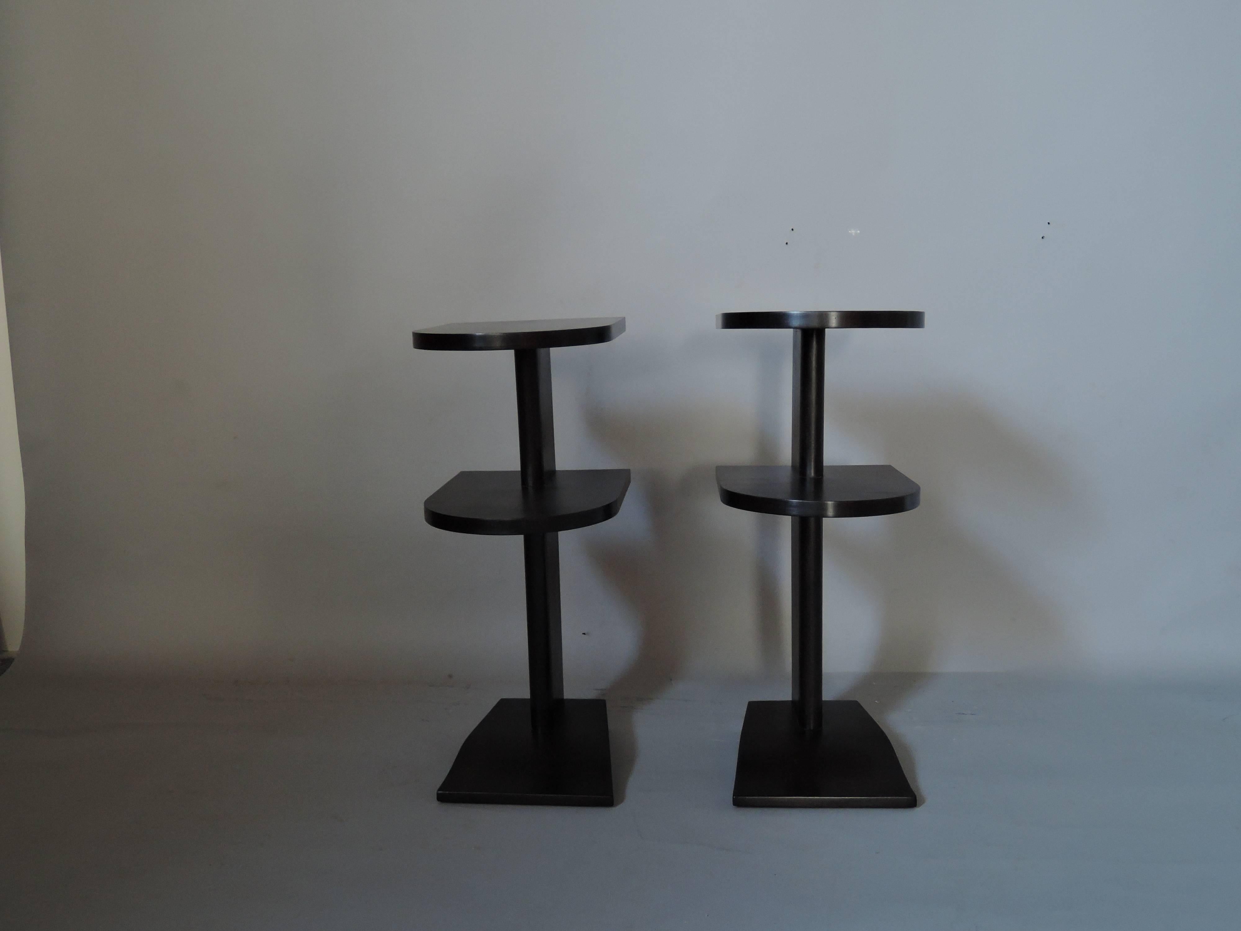 Pair of French Art Deco Two-Tiered Darkened Sycamore Side or End Tables 2