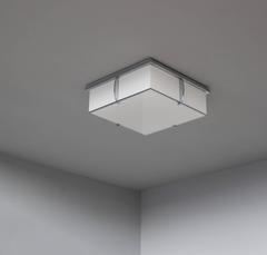 Fine French Art Deco Square Enameled Glass and Chrome Flush Mount by Perzel