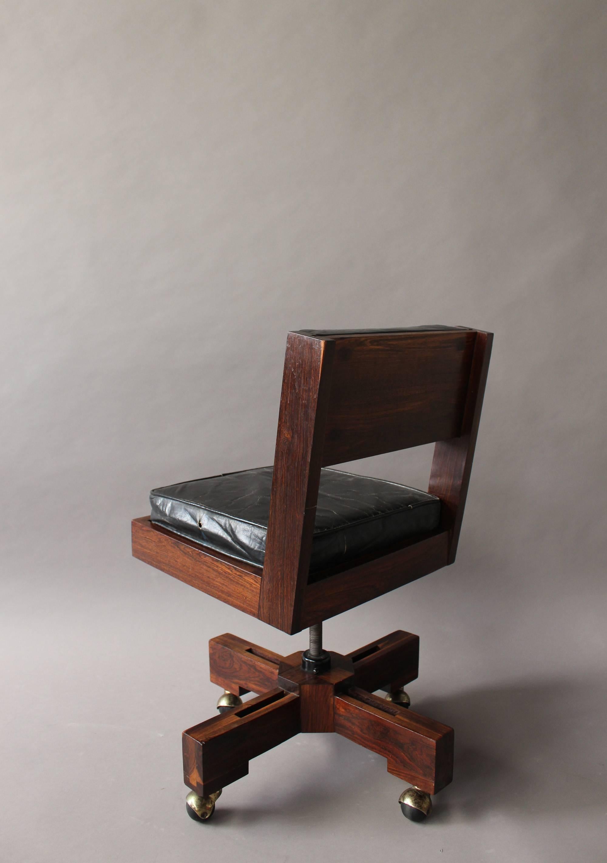 Mid-20th Century French 1960s Adjustable Rolling Swivel Desk Chair