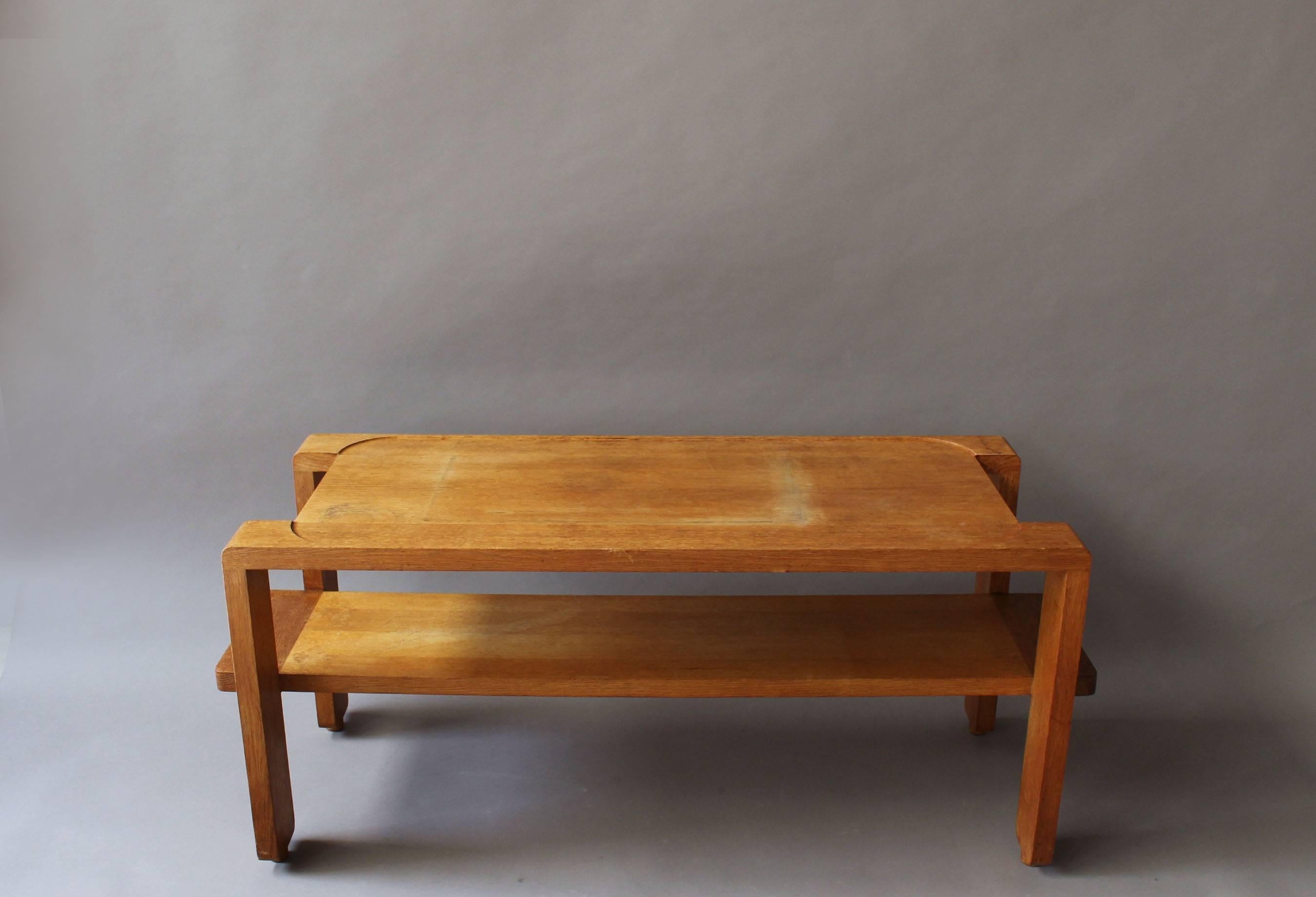 A French 1950s Oak Coffee Table by Guillerme & Chambron 2
