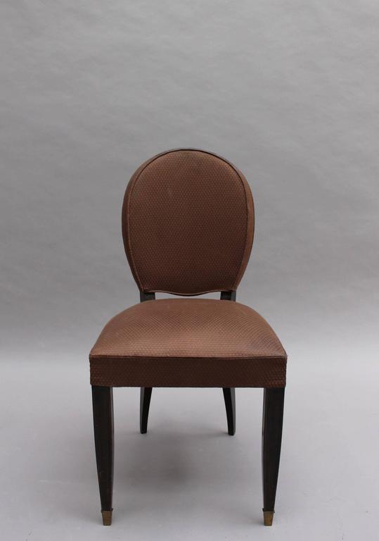 Set of Six Fine French Art Deco Ebonized Beech Dining Chairs In Good Condition In Long Island City, NY