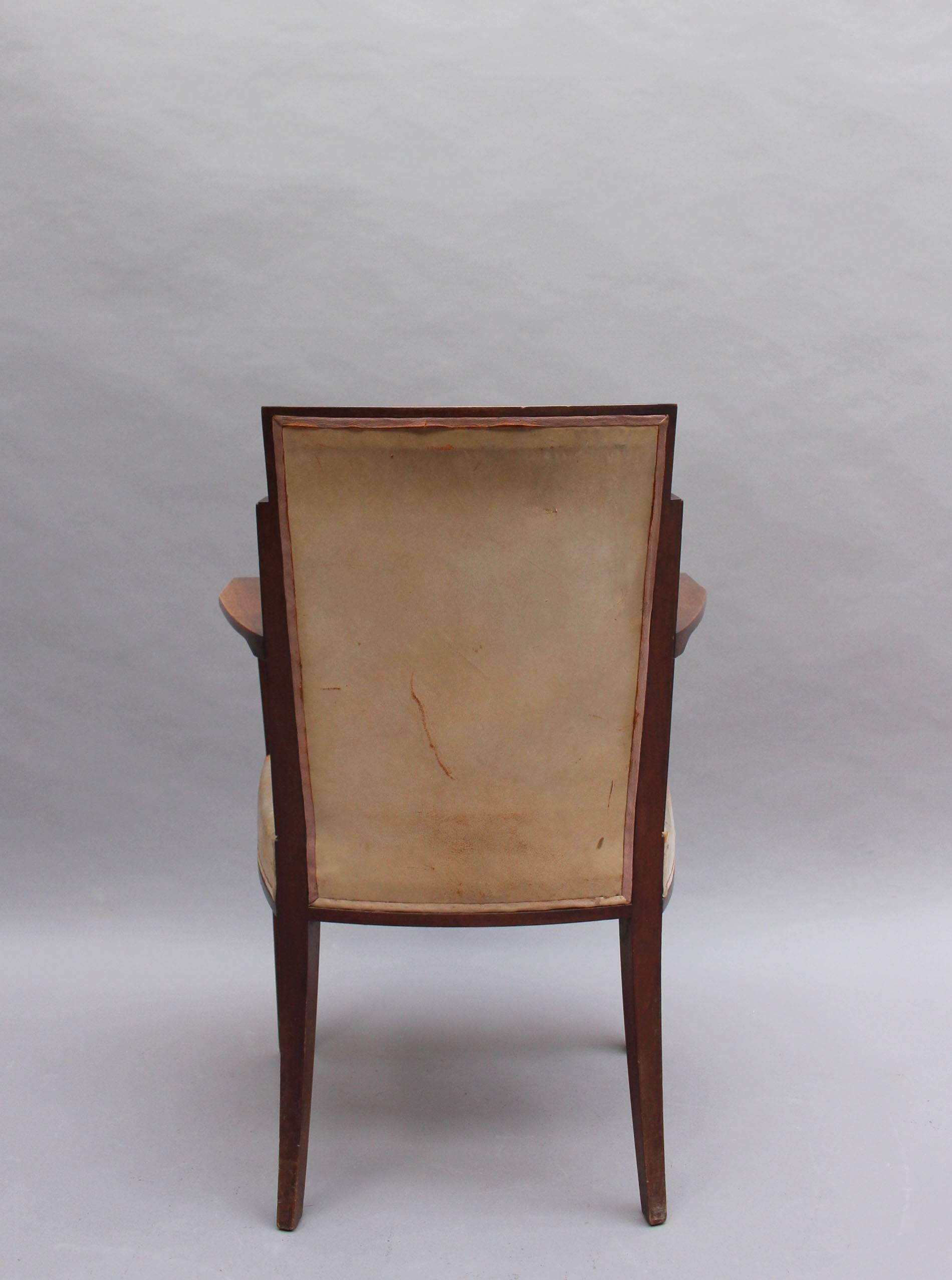 A Fine French Art Deco Mahogany Armchair by Dominique For Sale 1