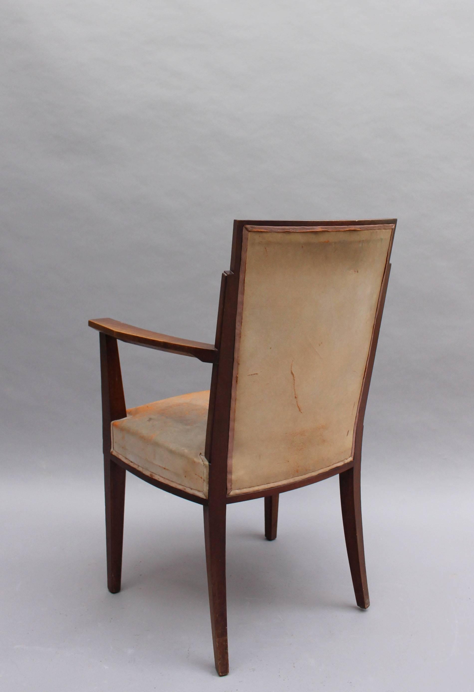 Mid-20th Century A Fine French Art Deco Mahogany Armchair by Dominique For Sale