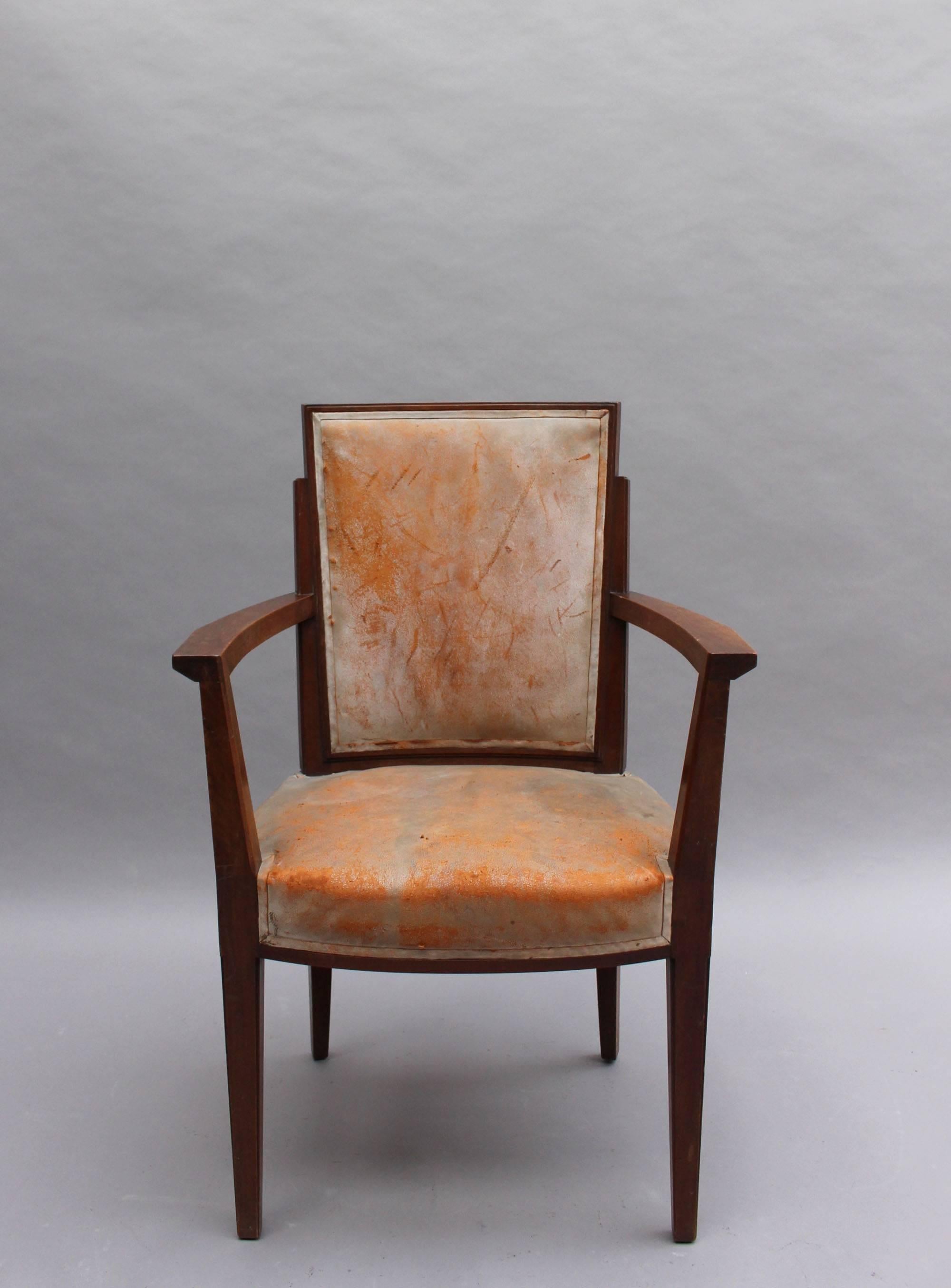 A fine French Art Deco mahogany armchair by Dominique.