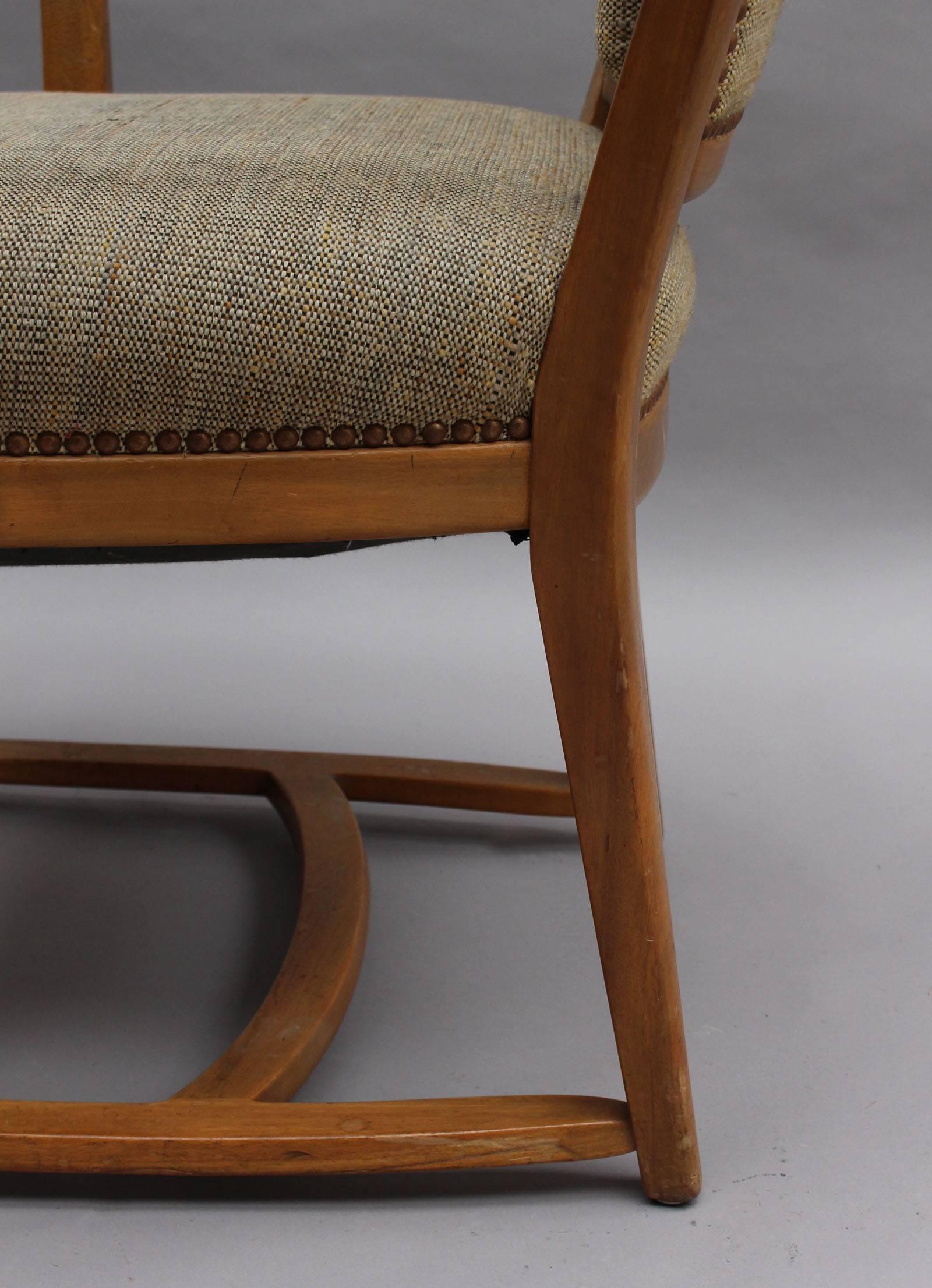 Wood Fine Art Deco Comfortable Armchair  For Sale