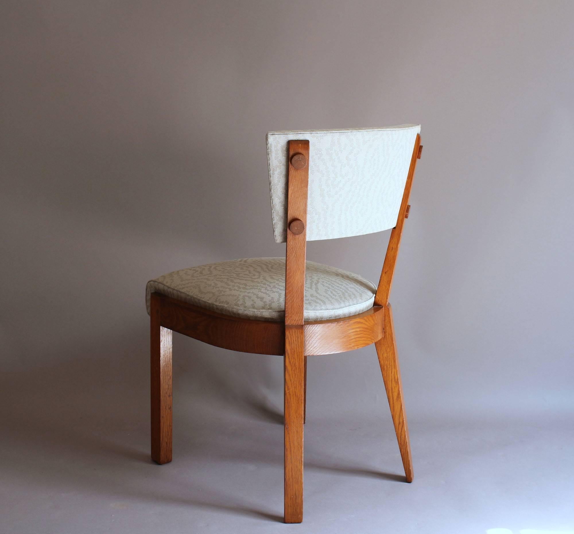 A pair of Fine French Art Deco Oak Chairs by Charles Dudouyt 3