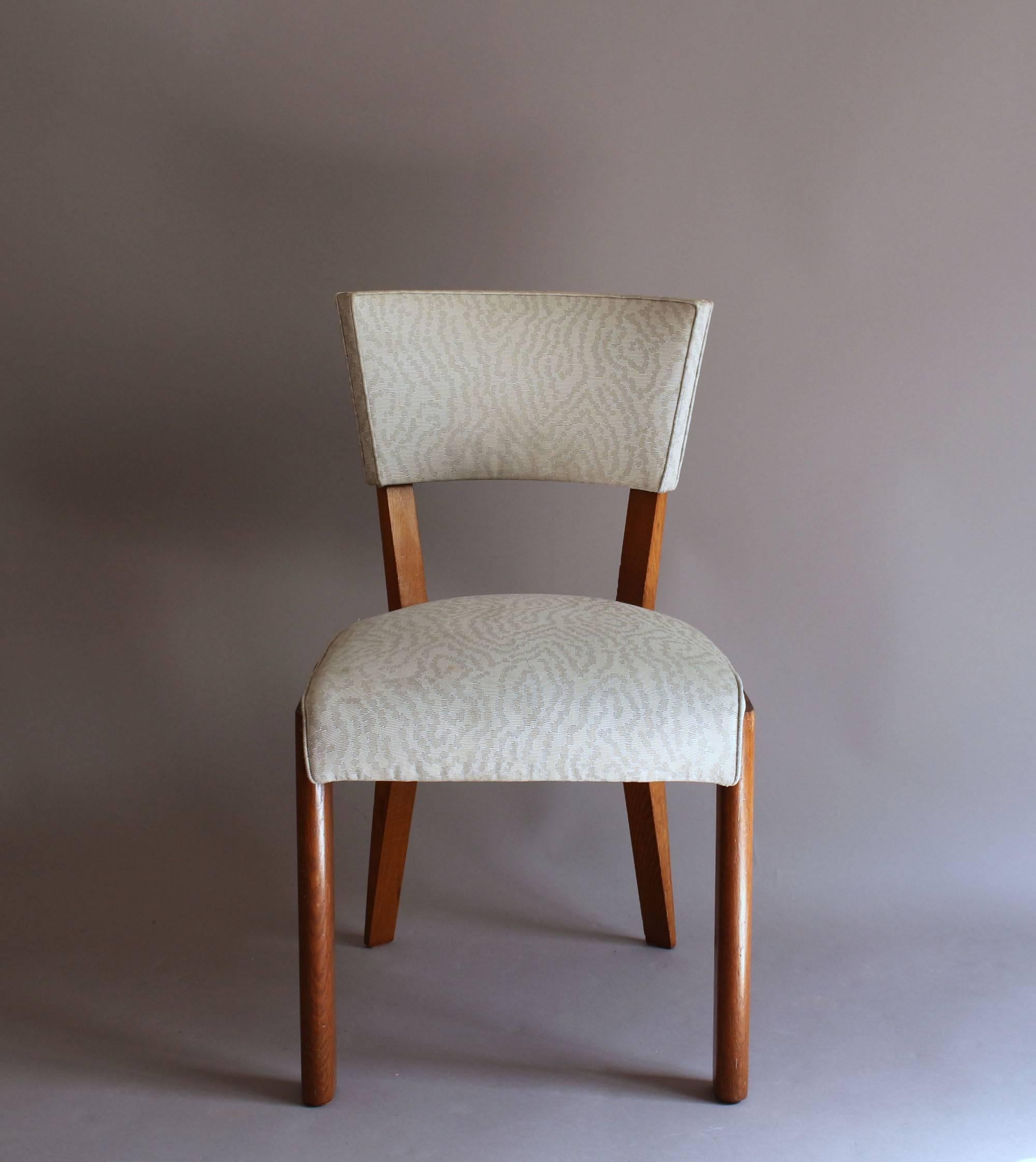 Mid-20th Century A pair of Fine French Art Deco Oak Chairs by Charles Dudouyt