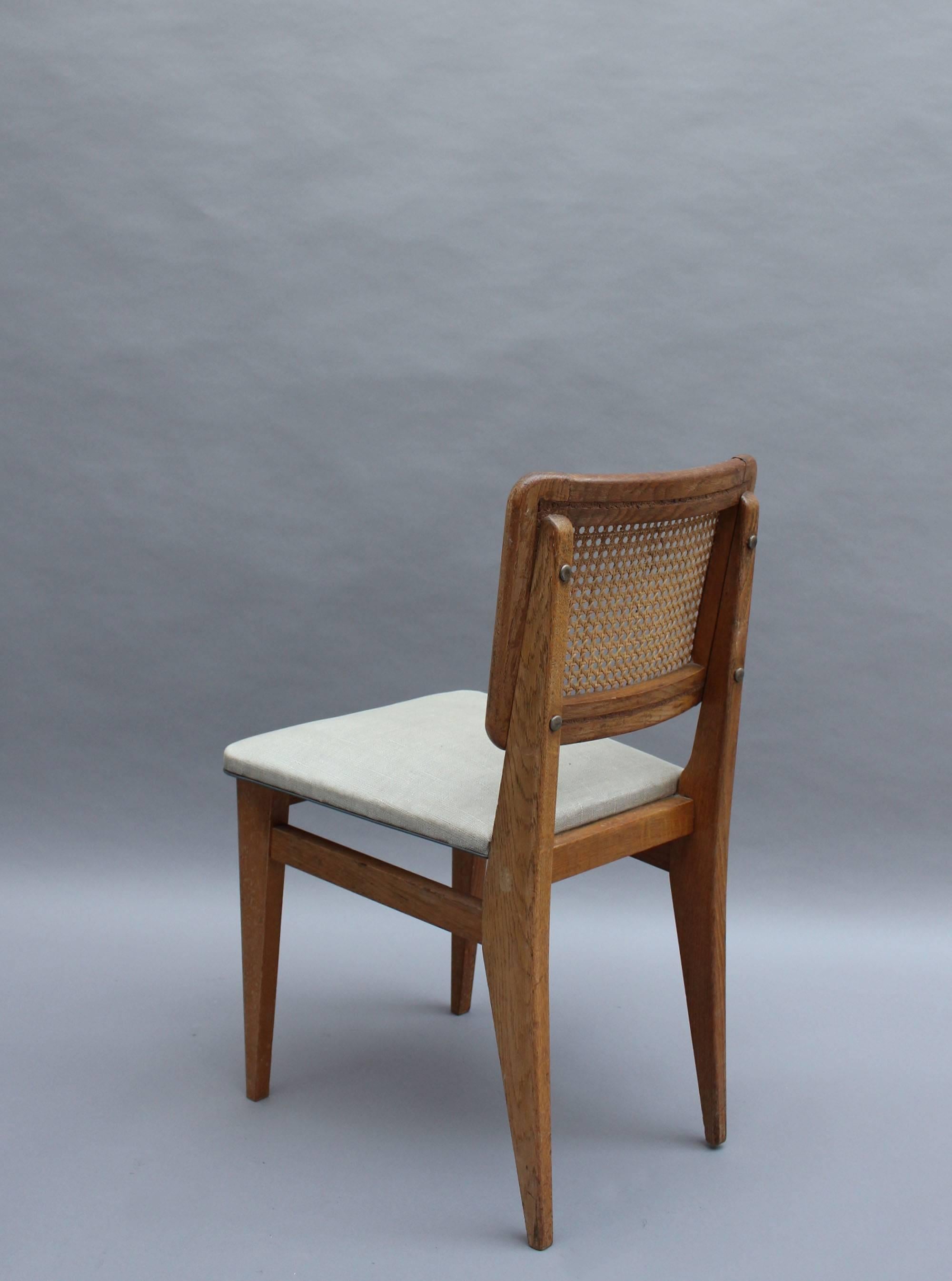 Mid-20th Century Set of Six French 1950s Dining Oak Chairs by Maison Roset