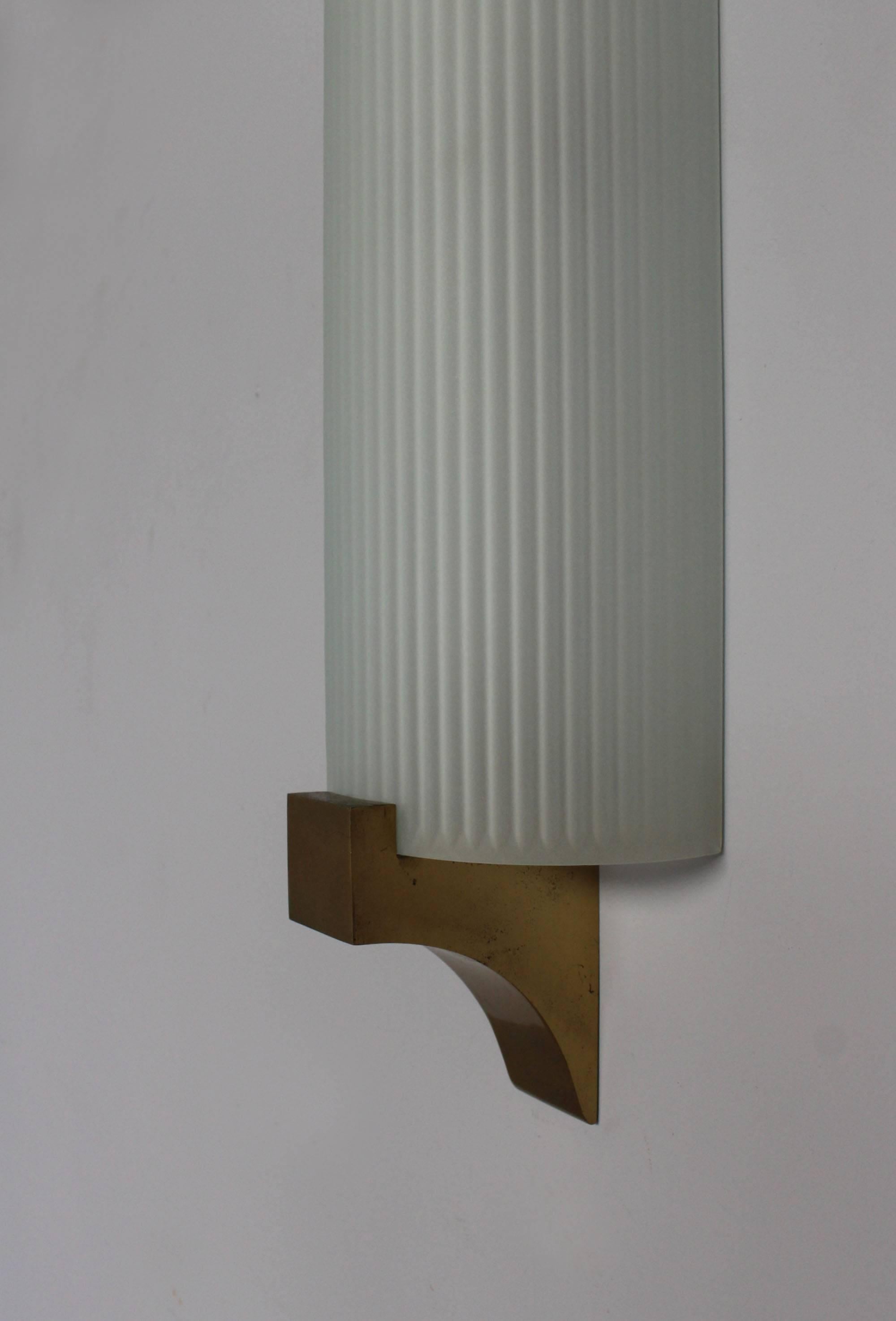 Fine French Art Deco Frosted Glass and Bronze Sconce by Perzel 5