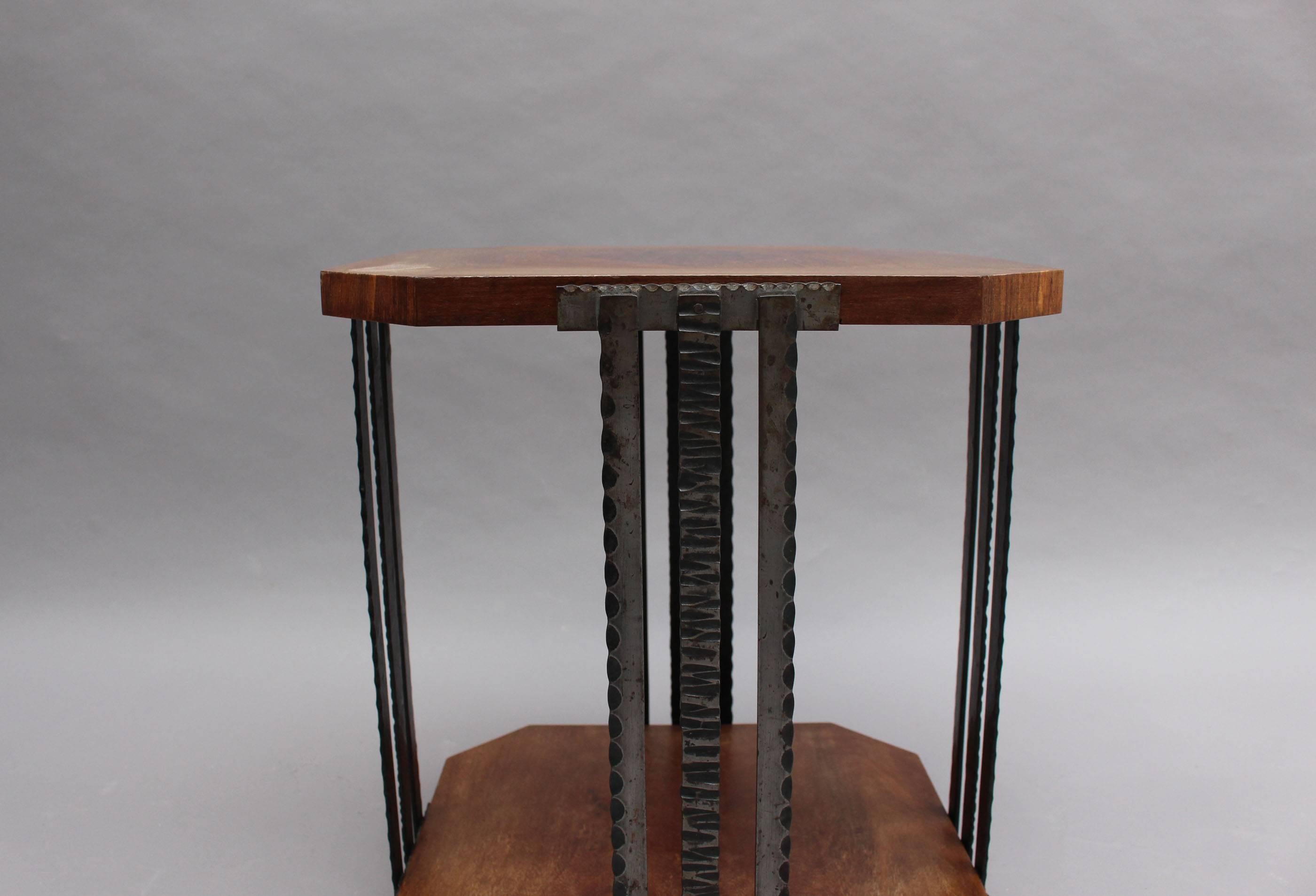 A Fine French Art Deco Wrought Iron and Walnut Gueridon For Sale 2