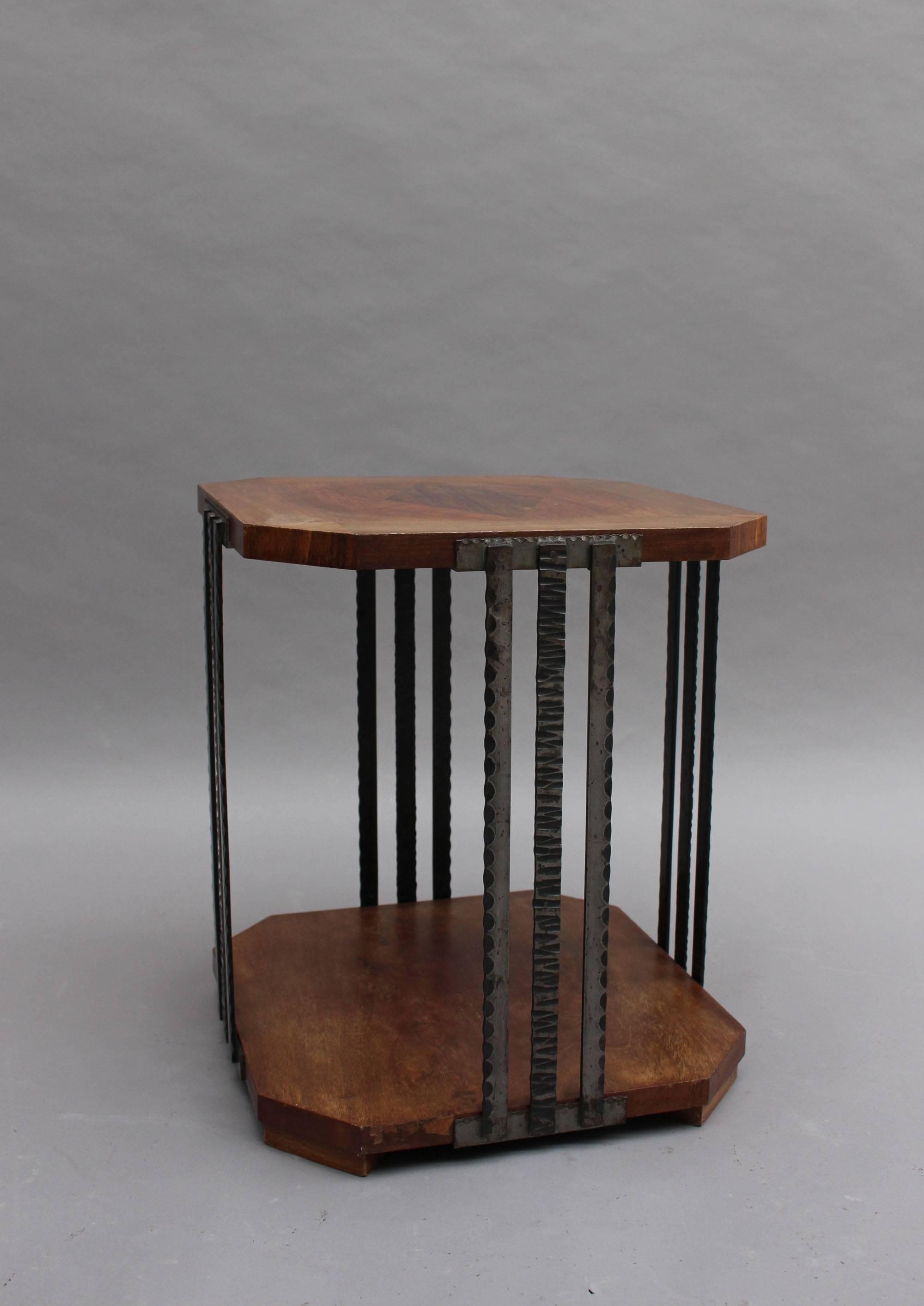 A Fine French Art Deco Wrought Iron and Walnut Gueridon For Sale 1