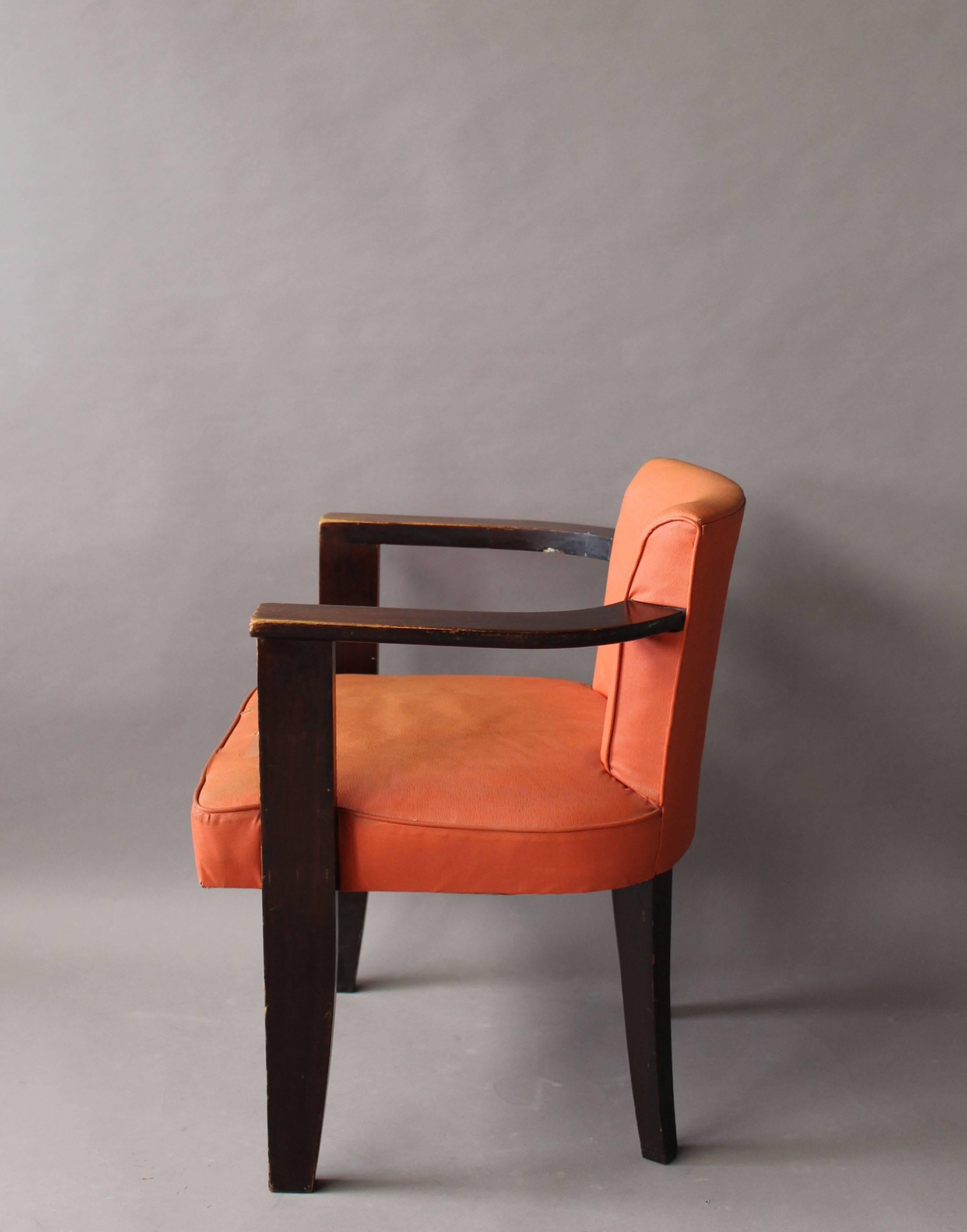 A Fine French Art Deco Stained Wood Desk Chair In Good Condition In Long Island City, NY