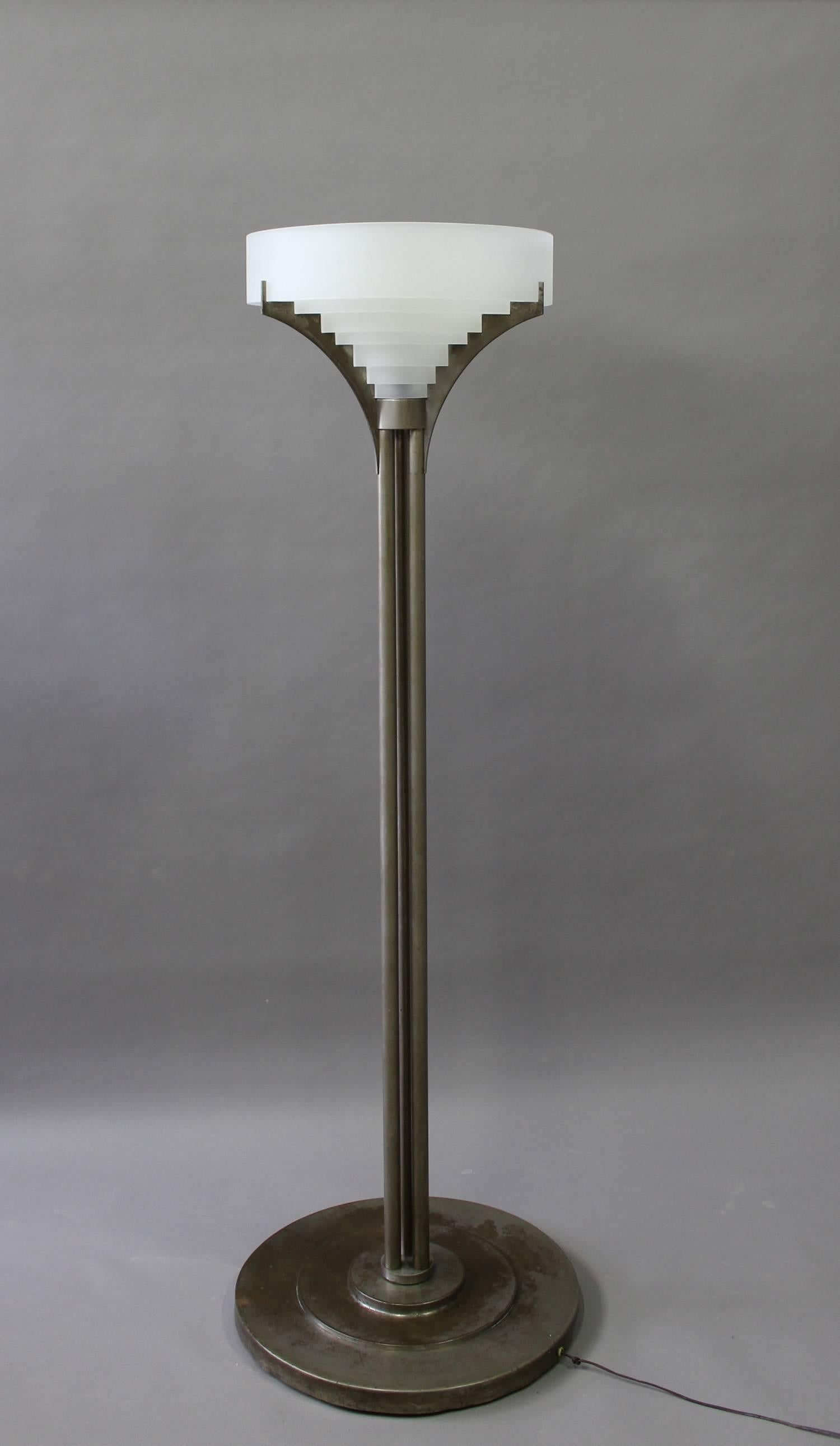 Rare Fine French Art Deco Chrome and Glass Floor Lamp by Jean Perzel For Sale 5