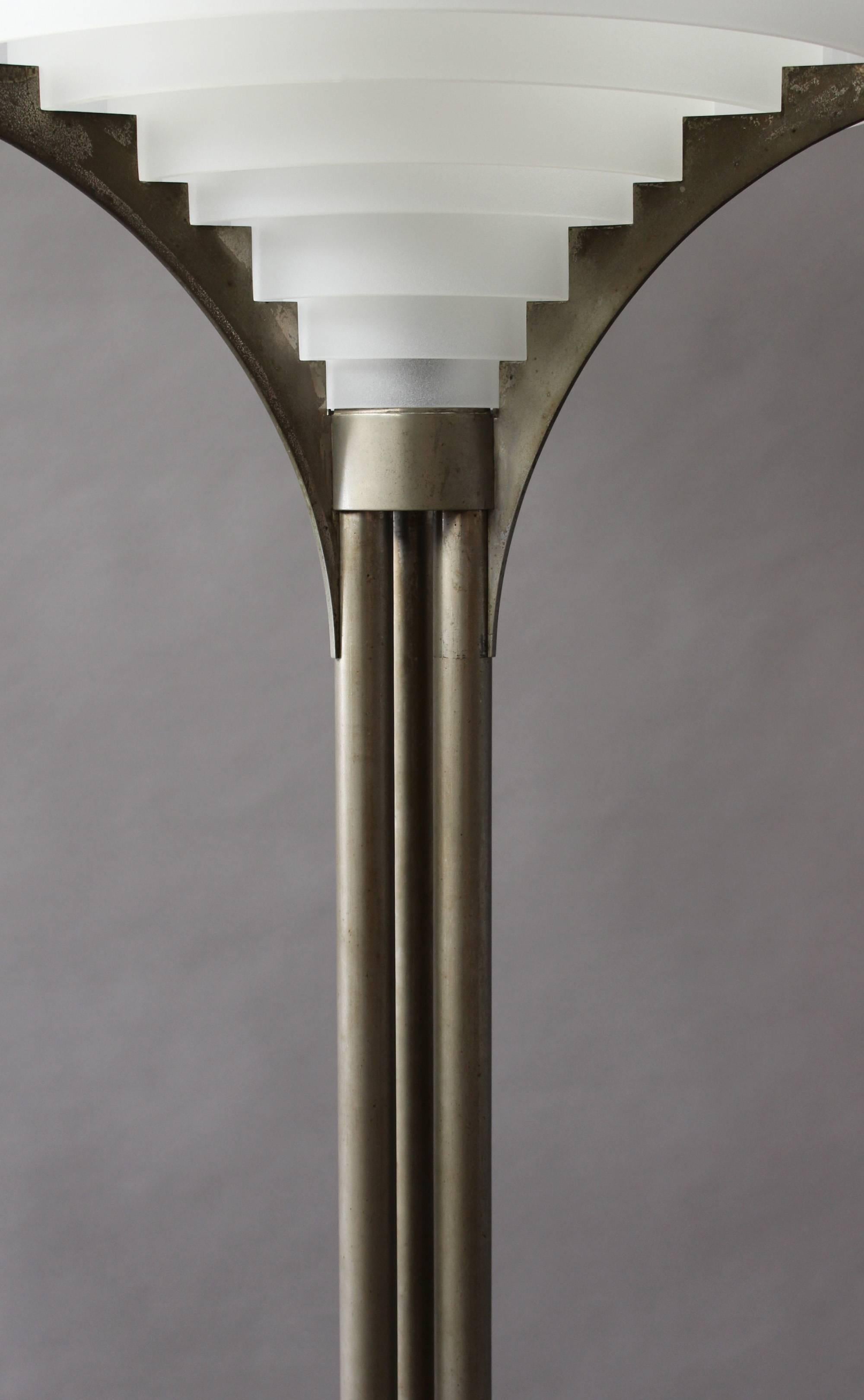 Rare Fine French Art Deco Chrome and Glass Floor Lamp by Jean Perzel For Sale 3