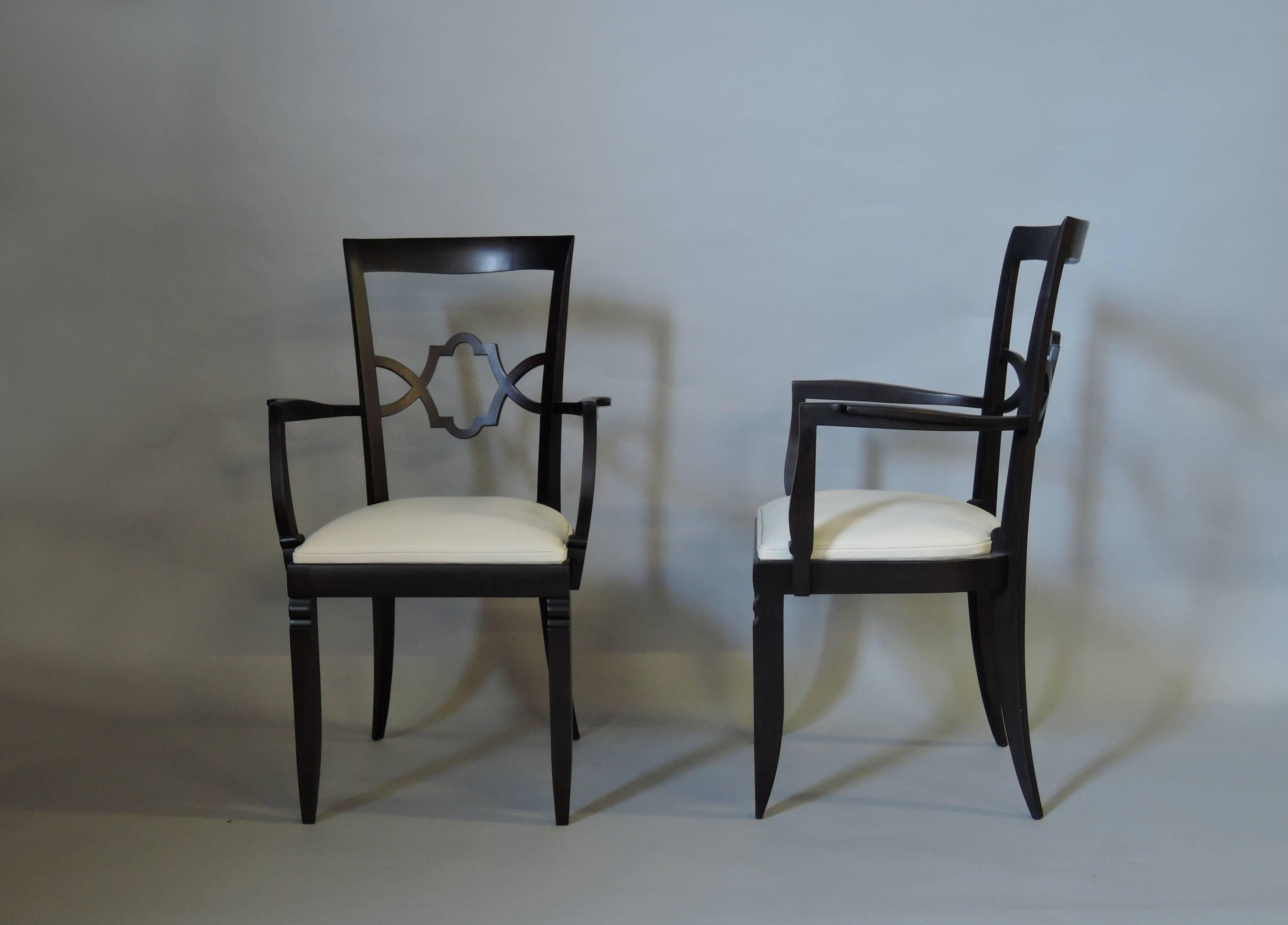 Leather Set of 14 Fine French Art Deco Dining Chairs '12 Side and 2 Arm' For Sale