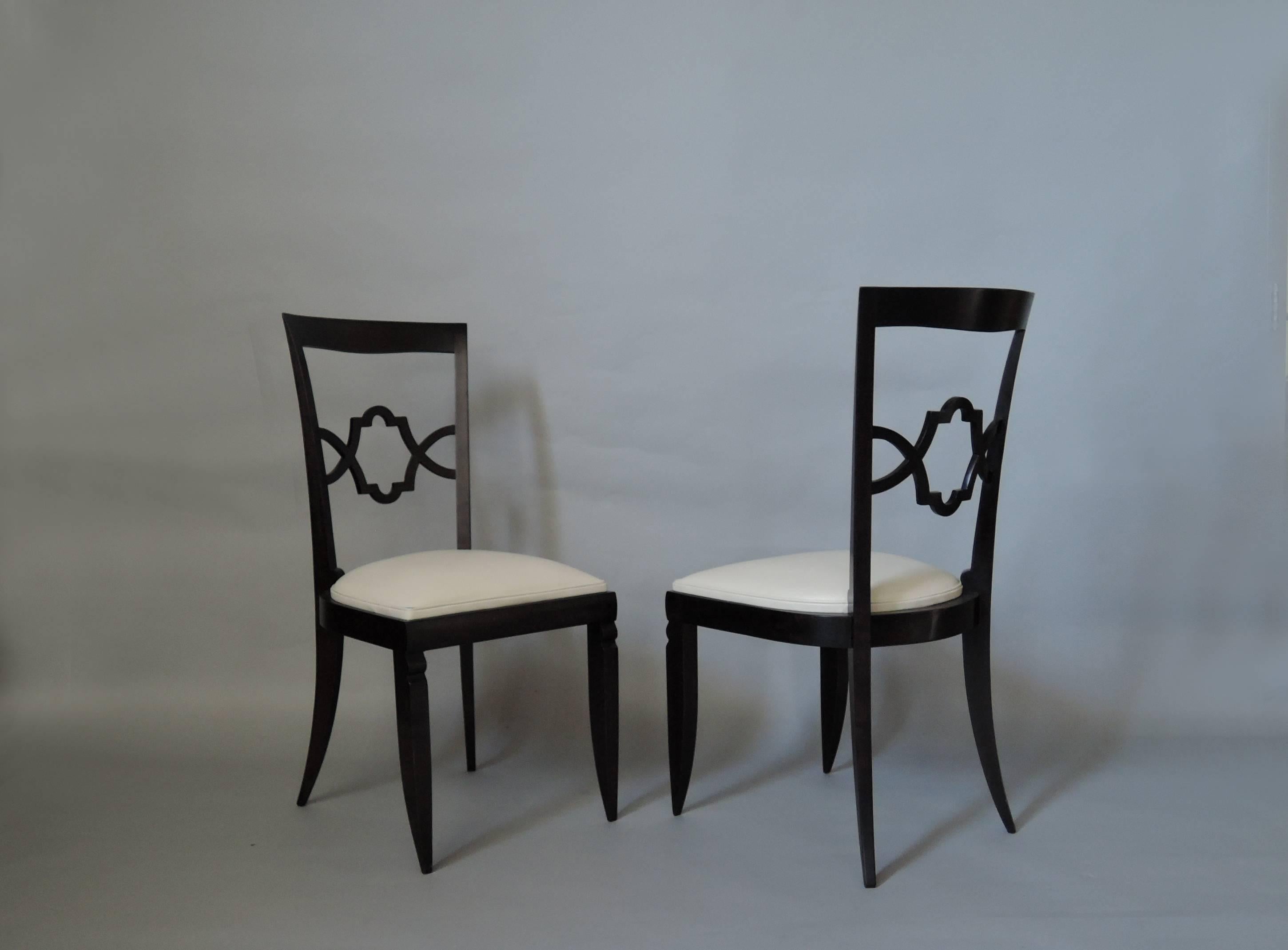 Ebonized Set of 14 Fine French Art Deco Dining Chairs '12 Side and 2 Arm' For Sale