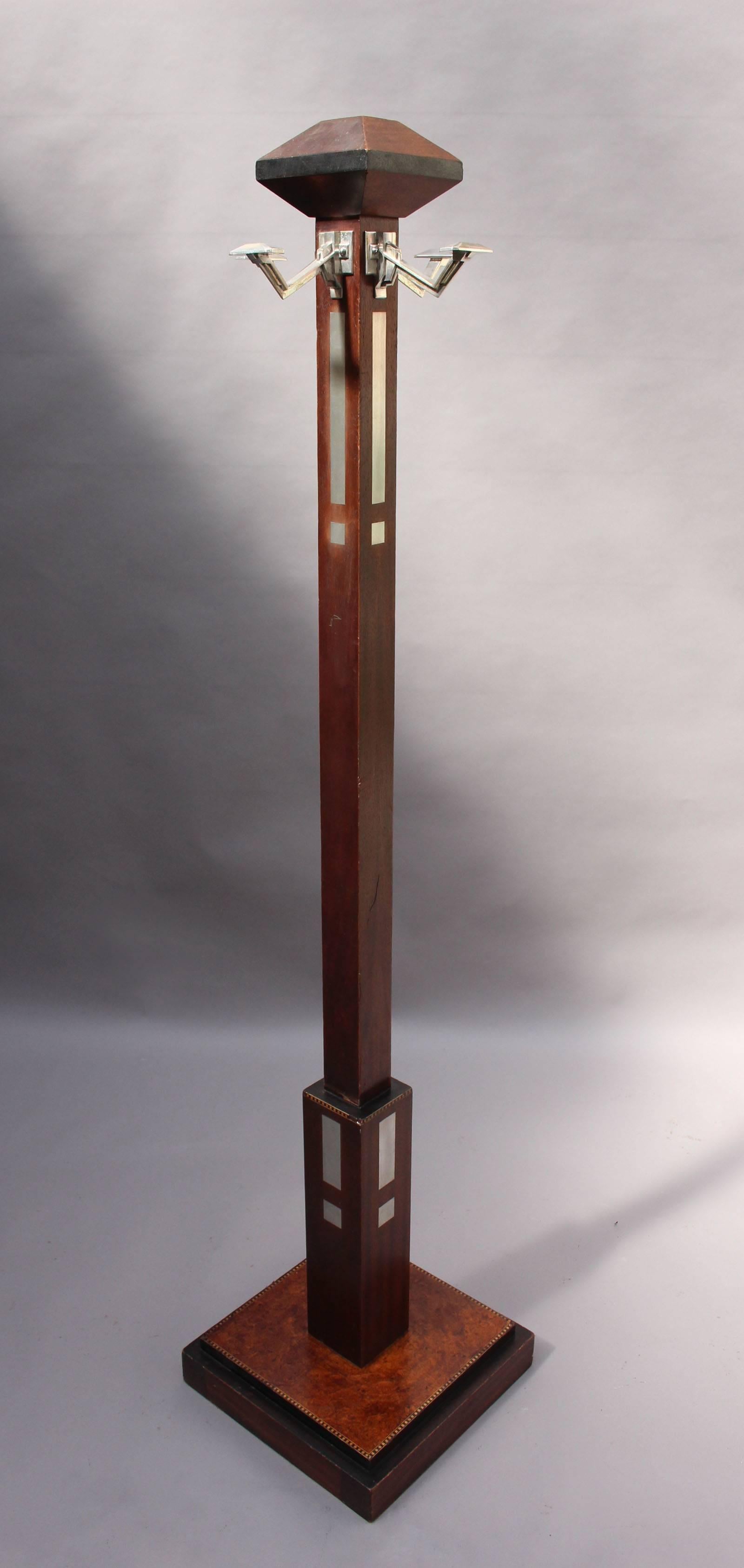 Art Nouveau A Fine 1900's Mahogany, Marquetry and Metal Coat Rack