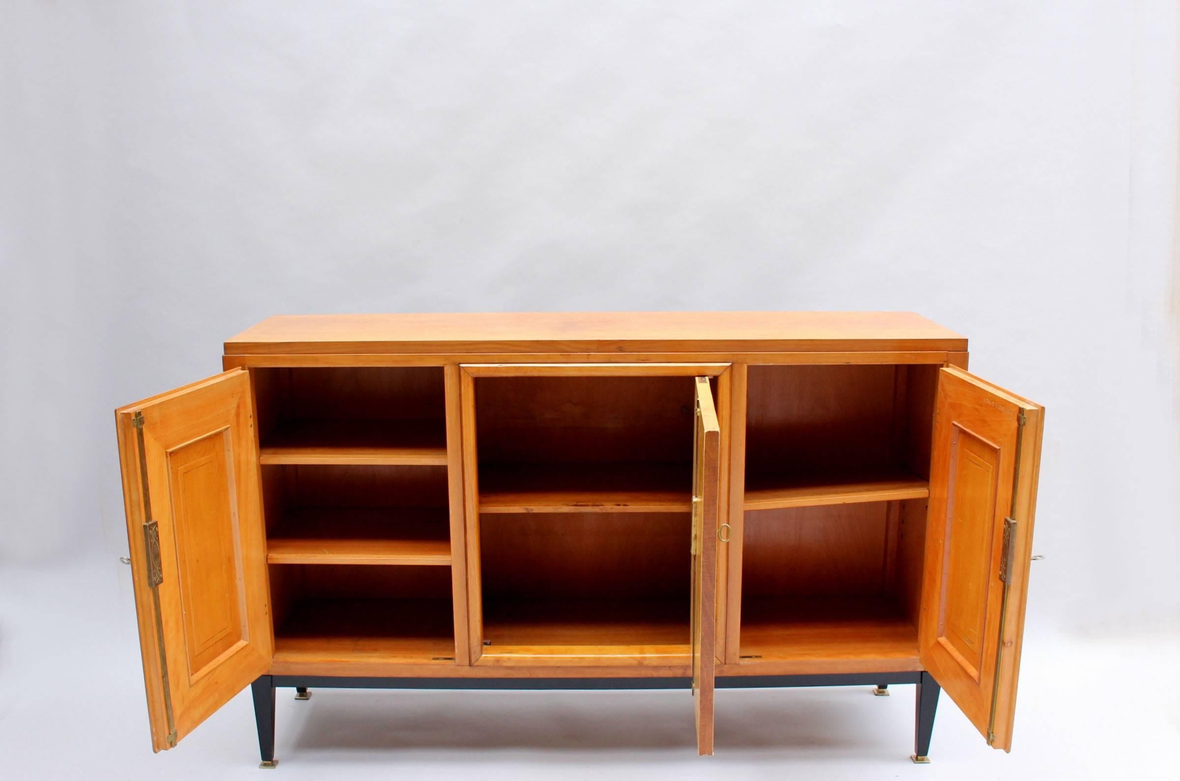 Swiss Midcentury Pear Wood and Parchment Three Door Buffet 2