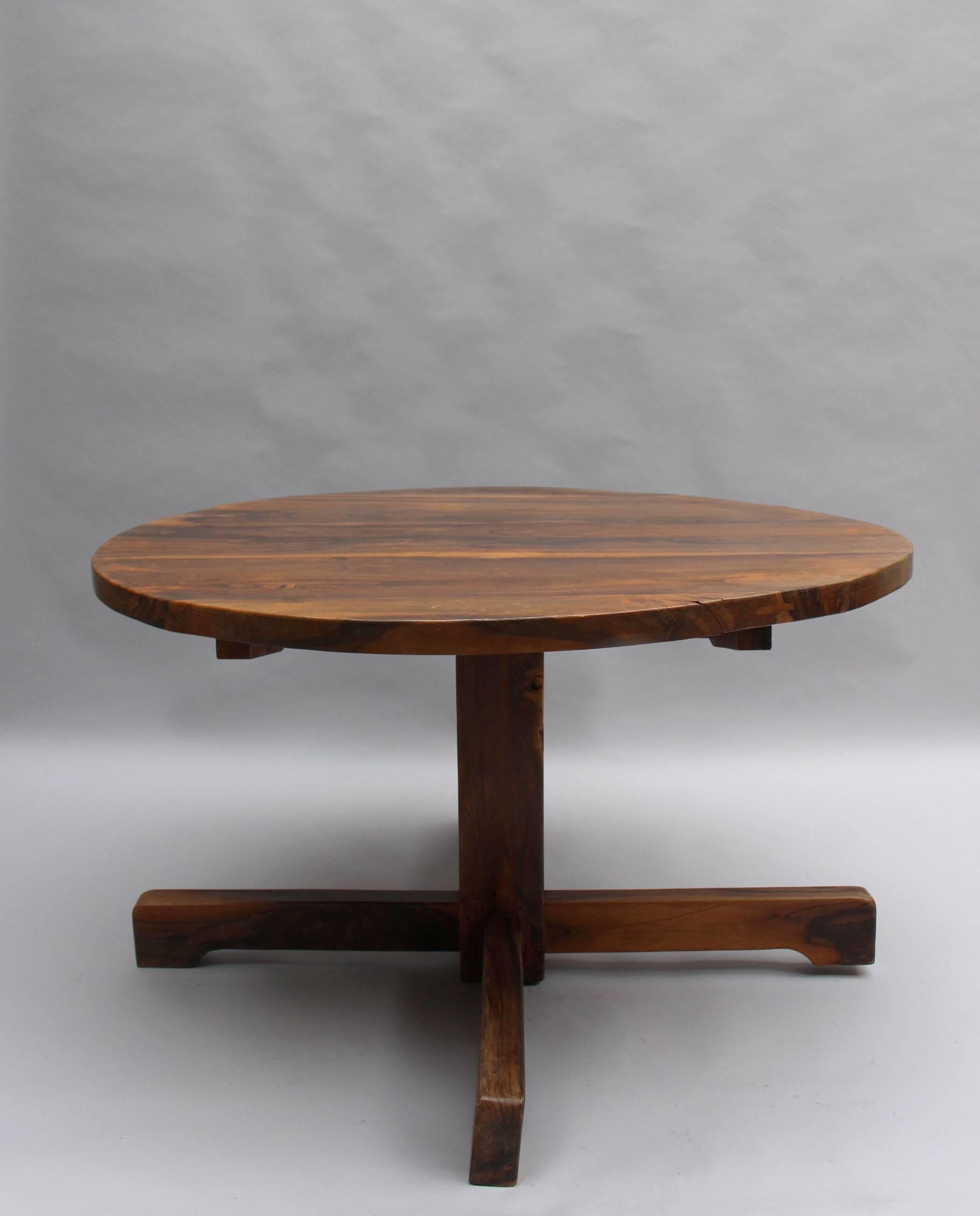 Mid-Century Modern A French 1950's Solid Olive Tree Round Pedestal Dining / Center Table