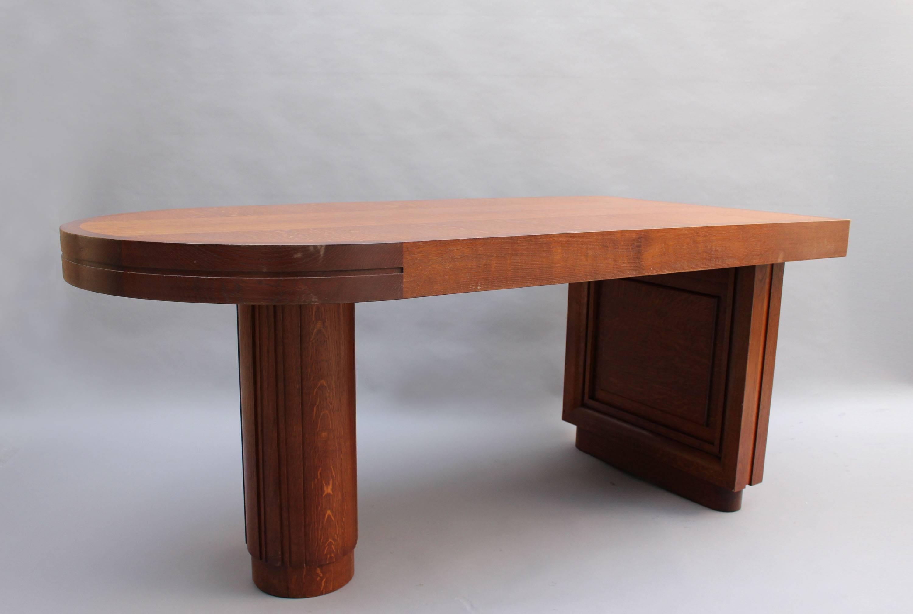 French Art Deco Oak Dining / Writing Table by Dudouyt 3