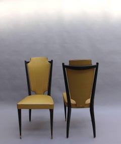 Set of 6 French 1960's Black Lacquered and Vinyl Dining Chairs