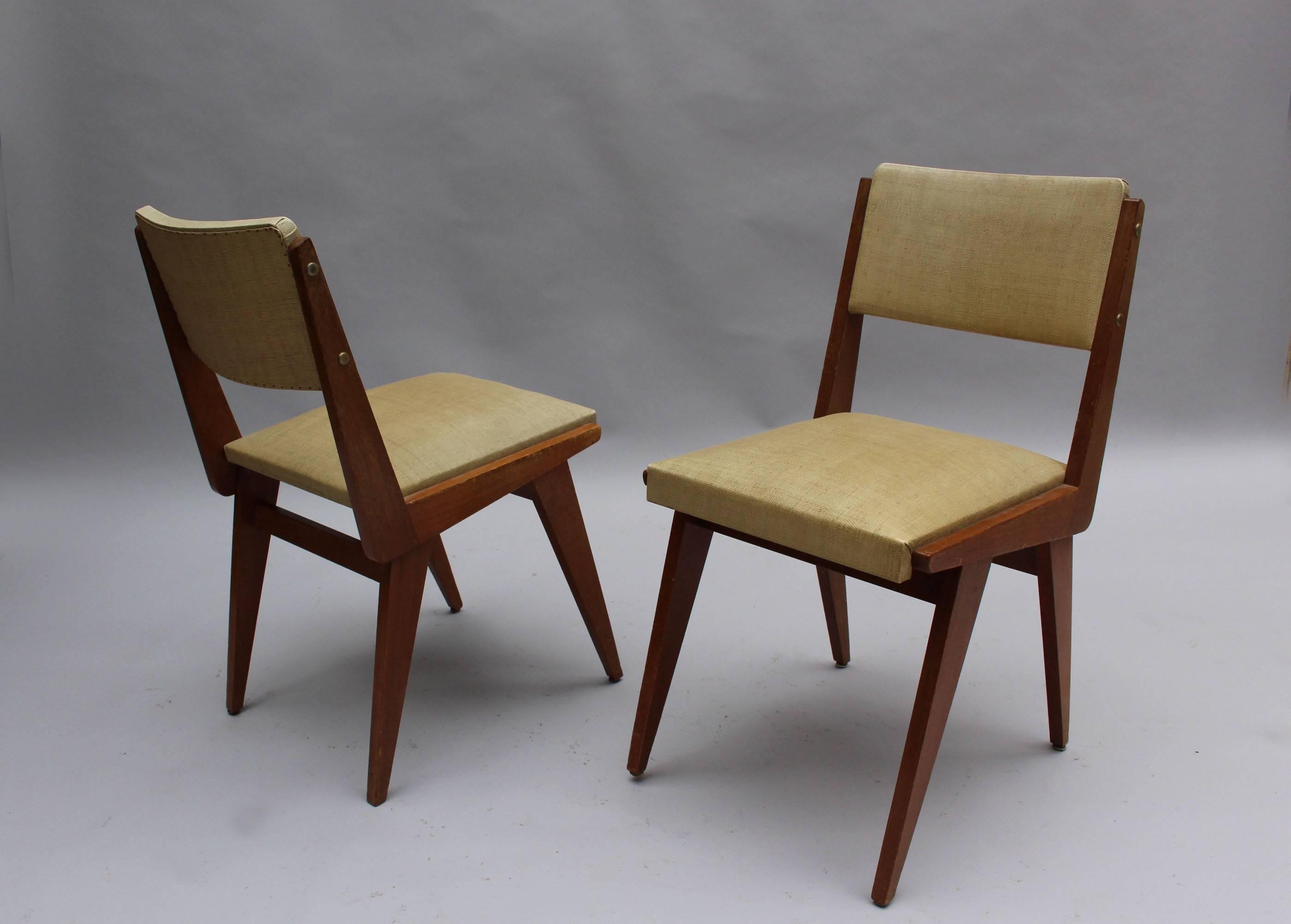 Mid-Century Modern Set of Six French 1950s Dining Chairs