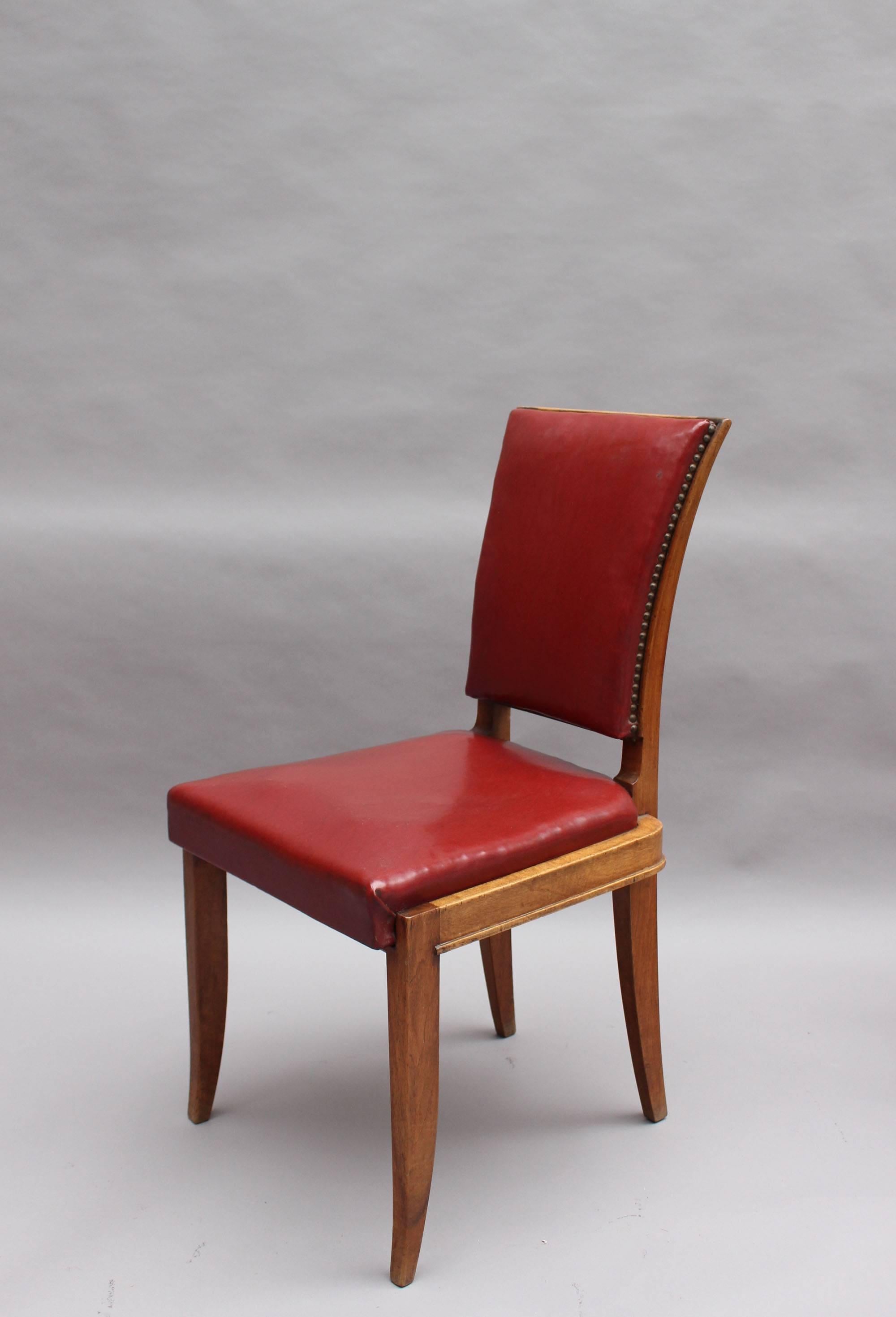 Set of Six Fine French Art Deco Walnut Dining Chairs by Maxime Old In Good Condition In Long Island City, NY