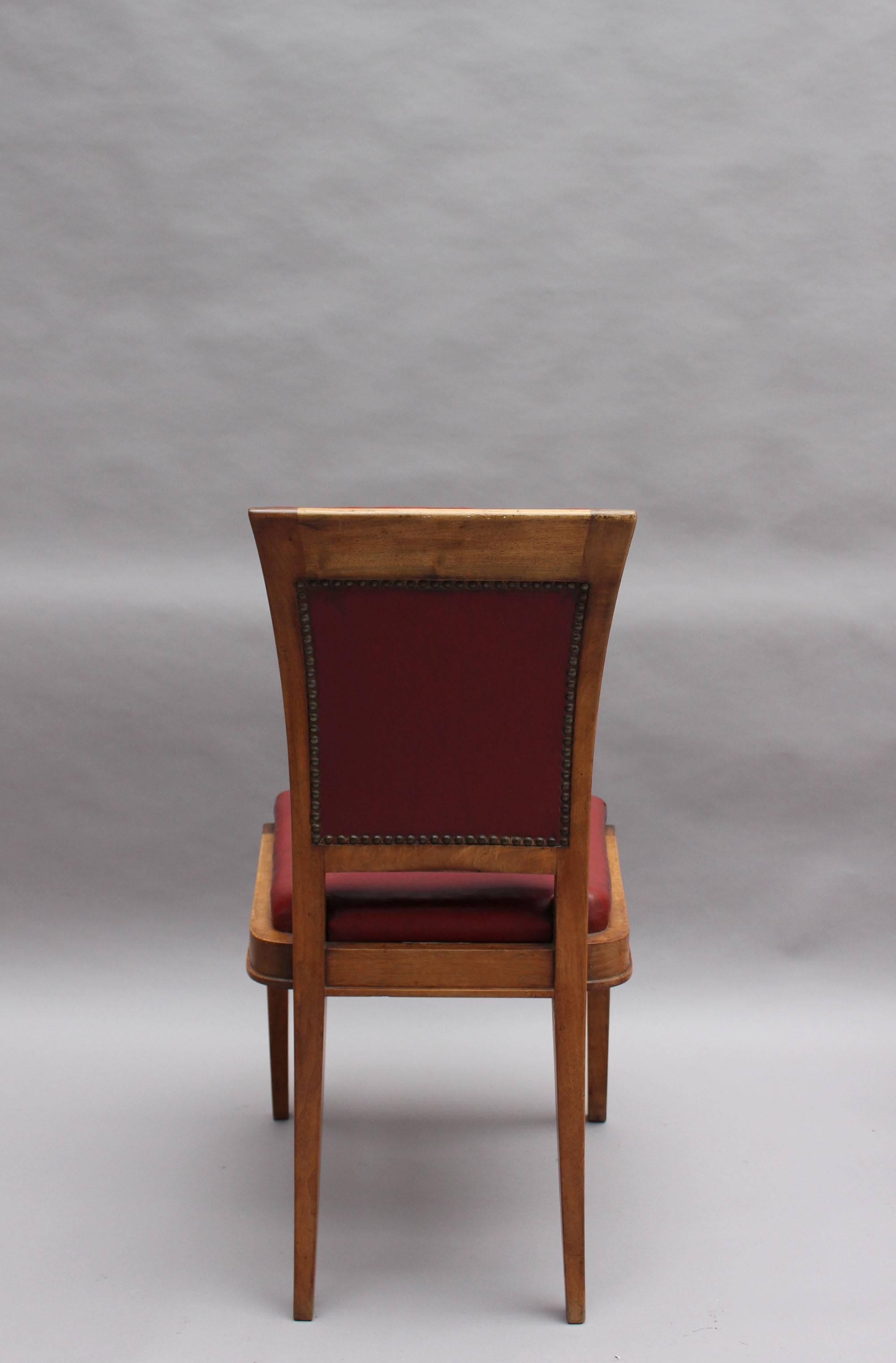 Set of Six Fine French Art Deco Walnut Dining Chairs by Maxime Old 2