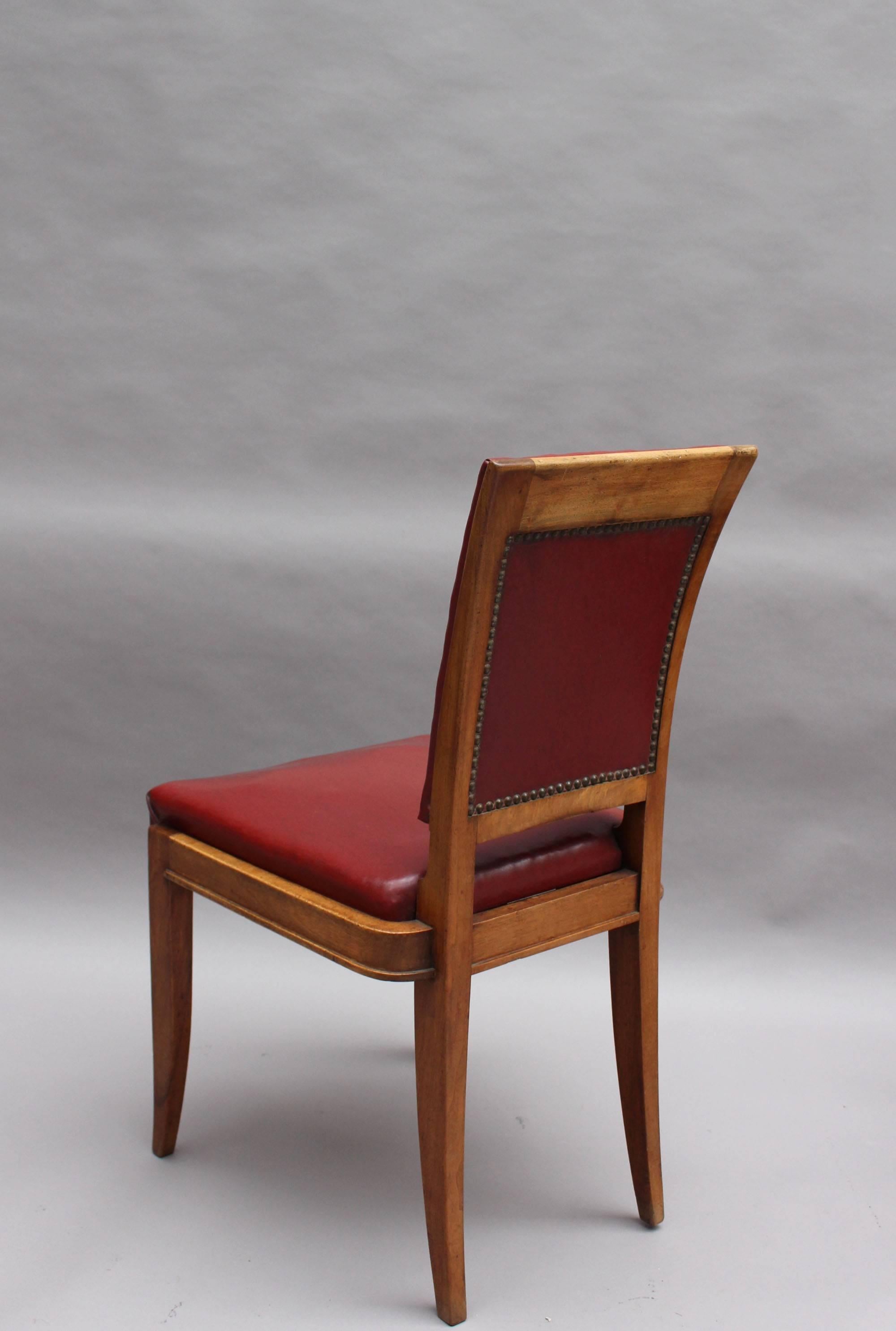 Set of Six Fine French Art Deco Walnut Dining Chairs by Maxime Old 1