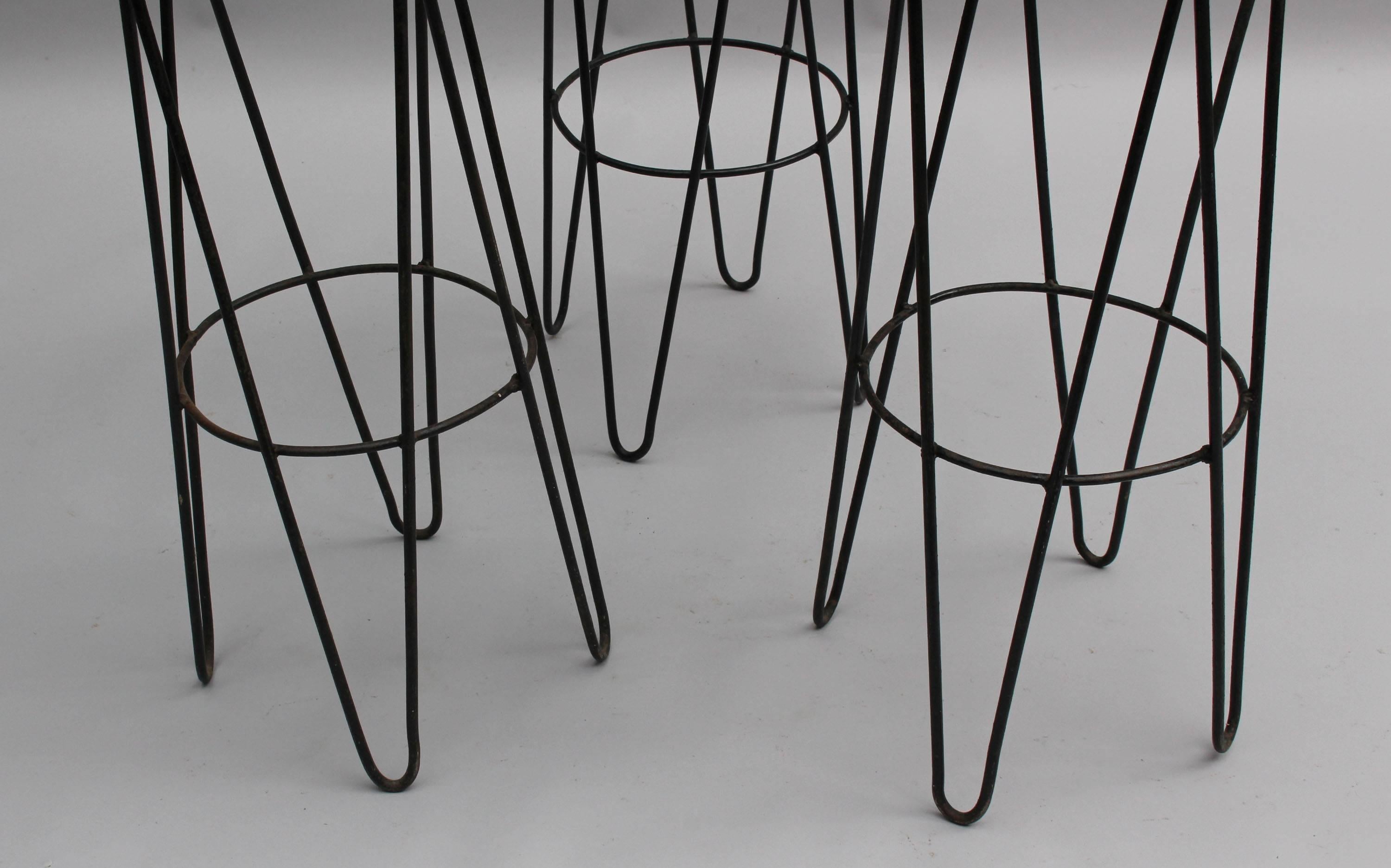 3 French 1950's Black Metal and Rattan Bar Stools 1