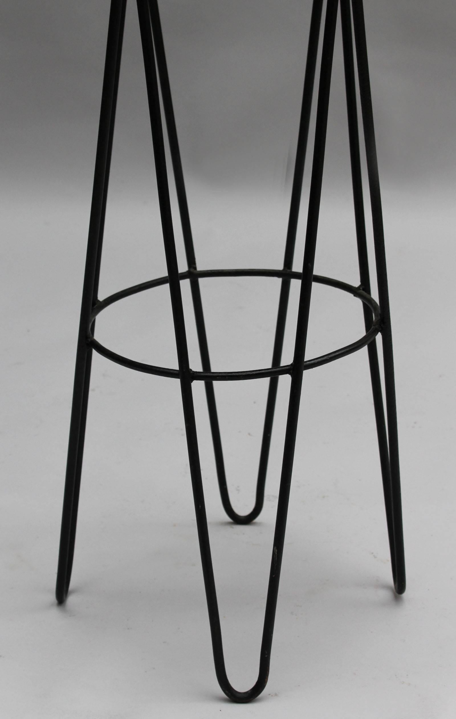 3 French 1950's Black Metal and Rattan Bar Stools 2