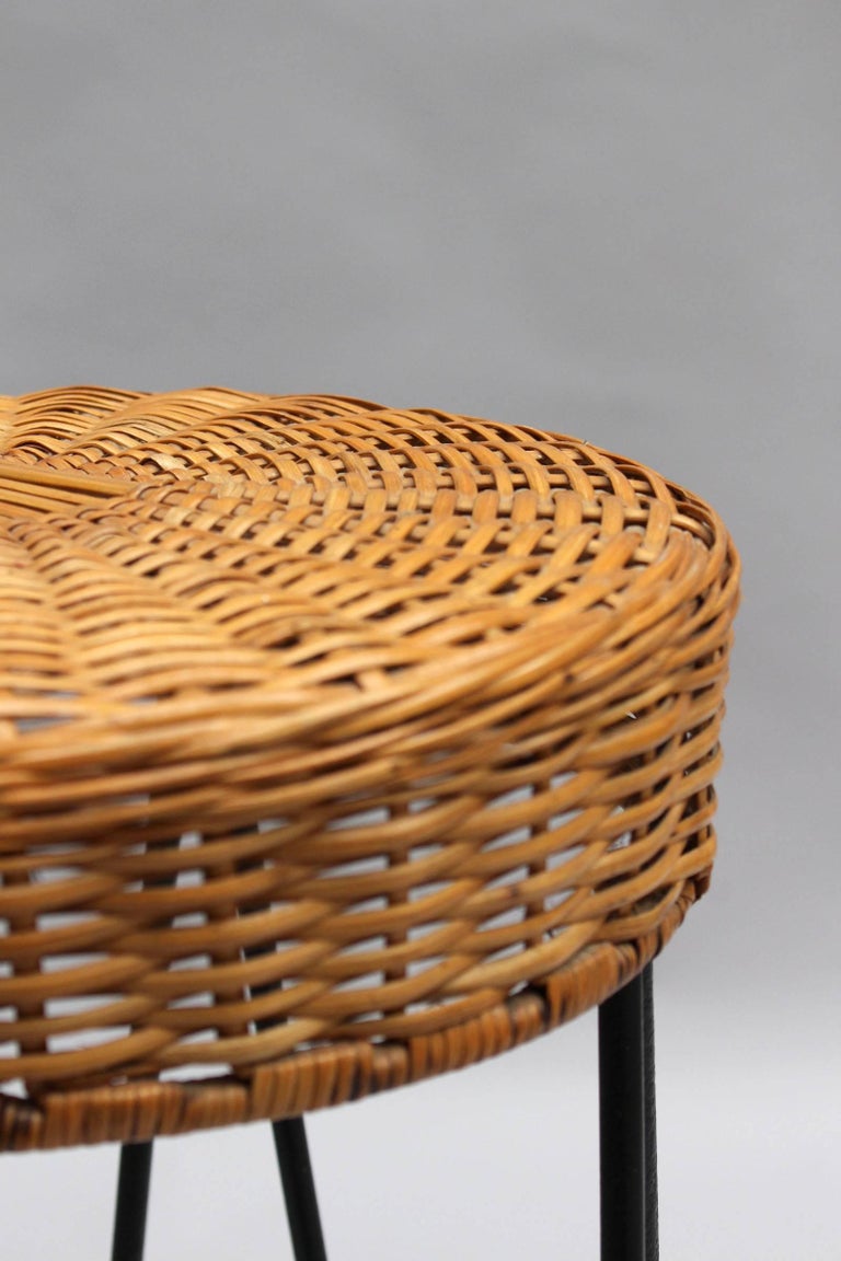3 French 1950 S Black Metal And Rattan Bar Stools For Sale At 1stdibs