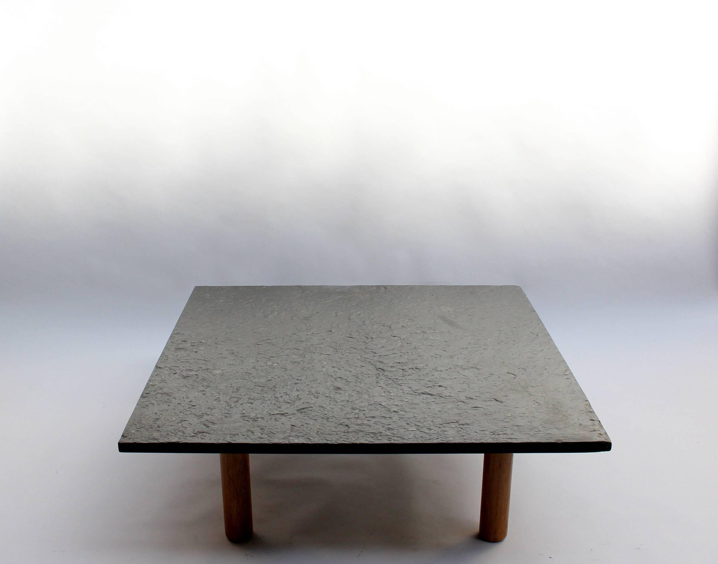 Mid-20th Century A Fine French 1950's  Slate and Oak Coffee Table