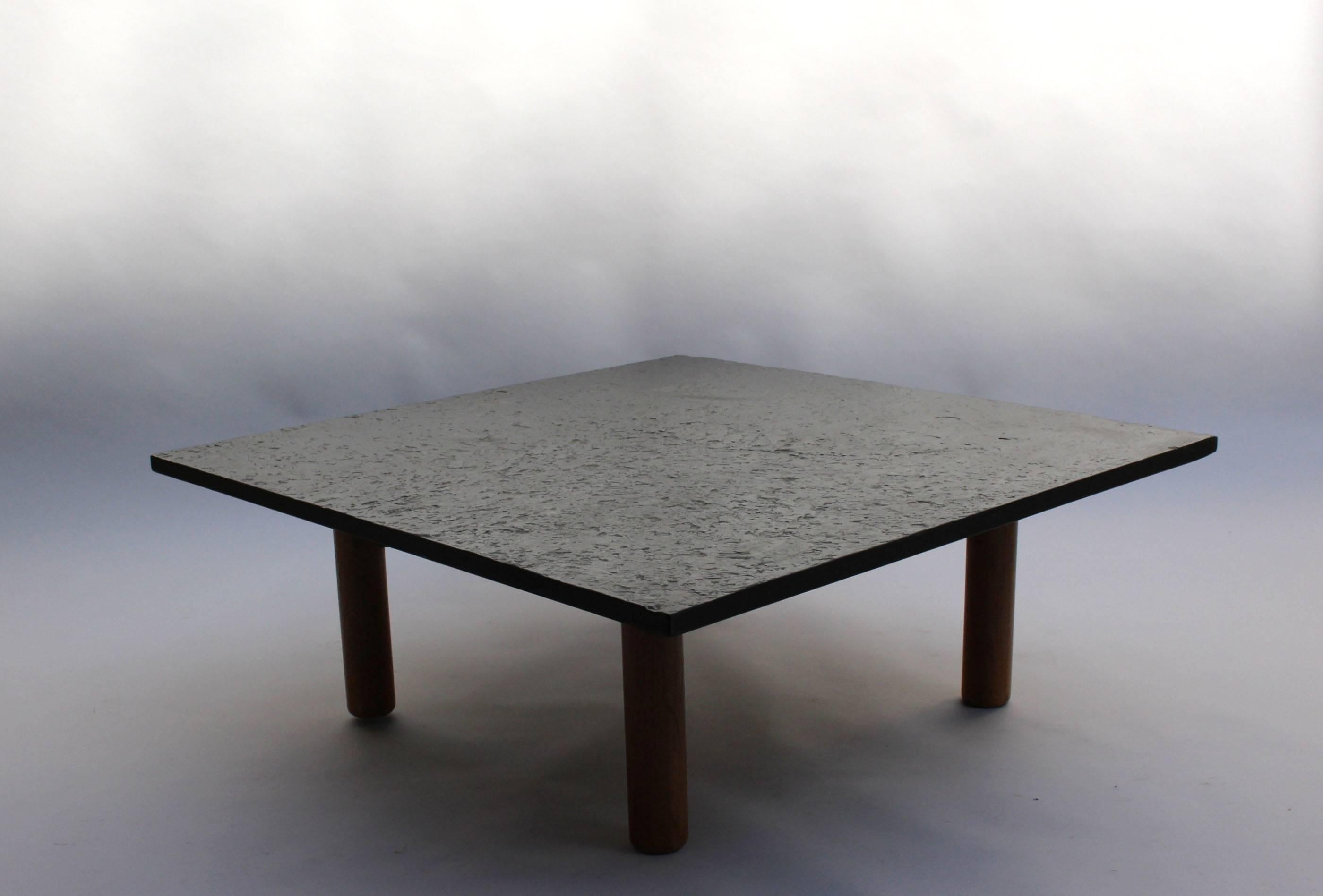 A Fine French 1950's  Slate and Oak Coffee Table In Good Condition In Long Island City, NY