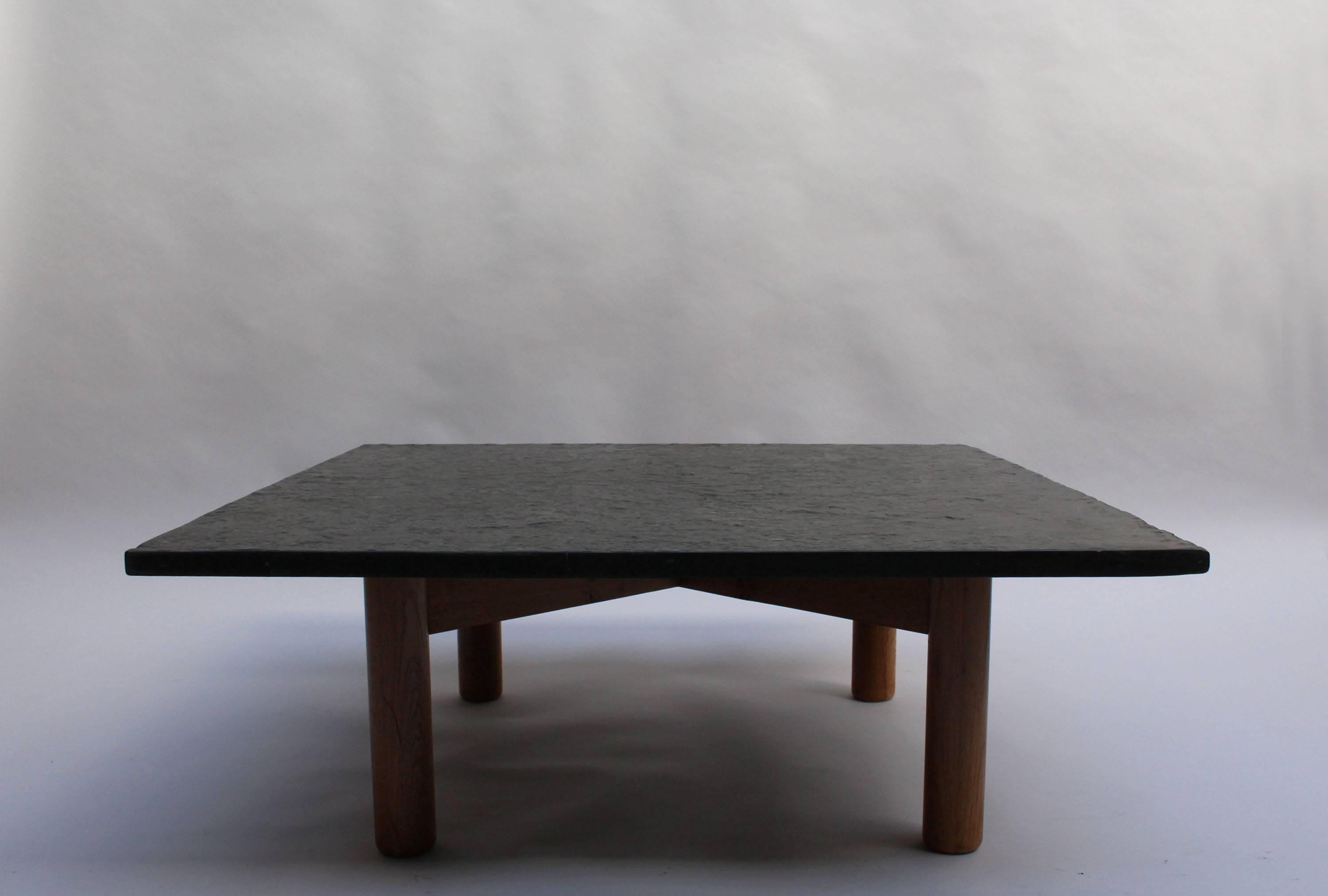 Mid-Century Modern A Fine French 1950's  Slate and Oak Coffee Table