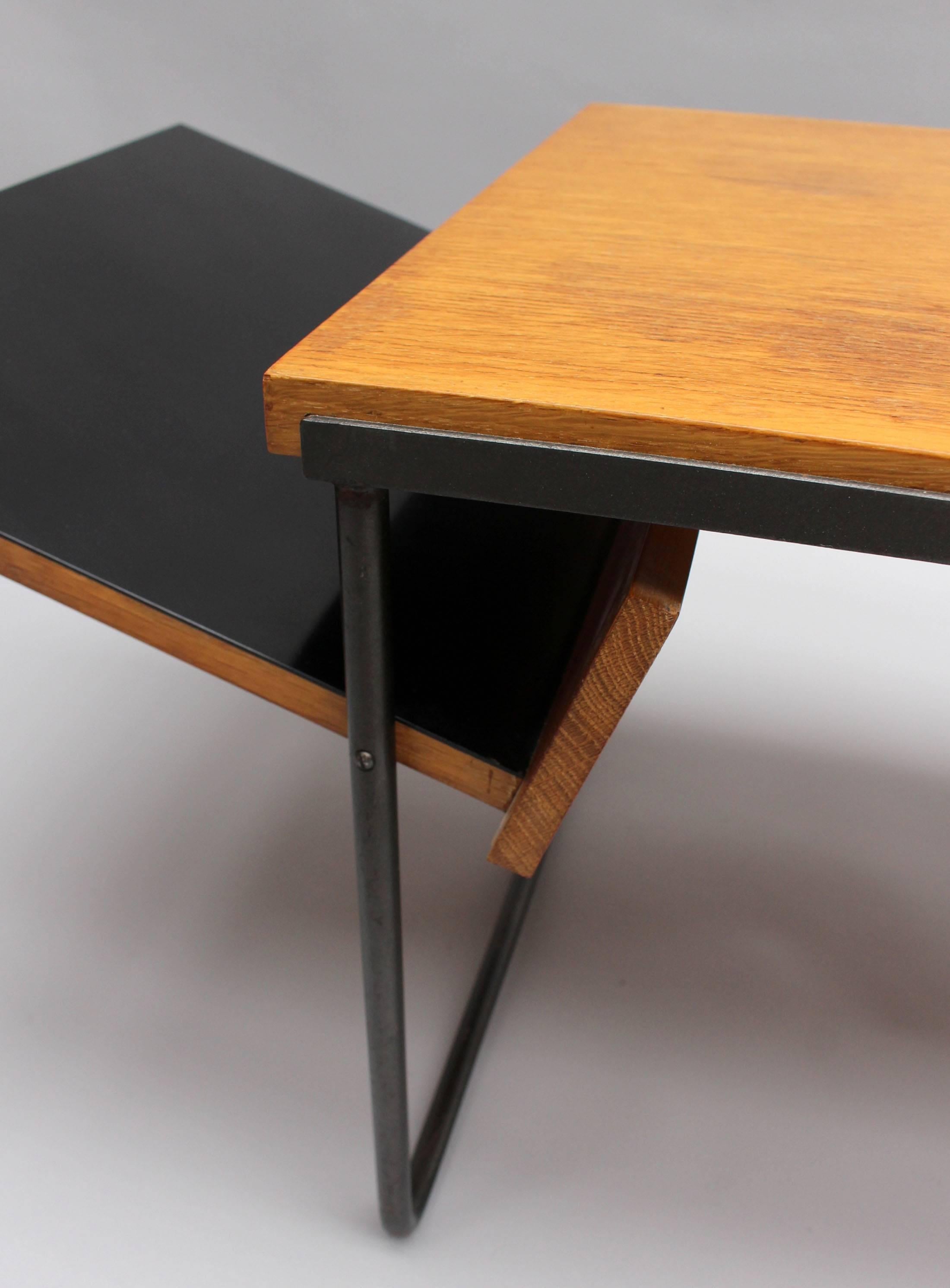 A Fine French Mid-Century Oak and Laminate Coffee Table with a Metal Base 4