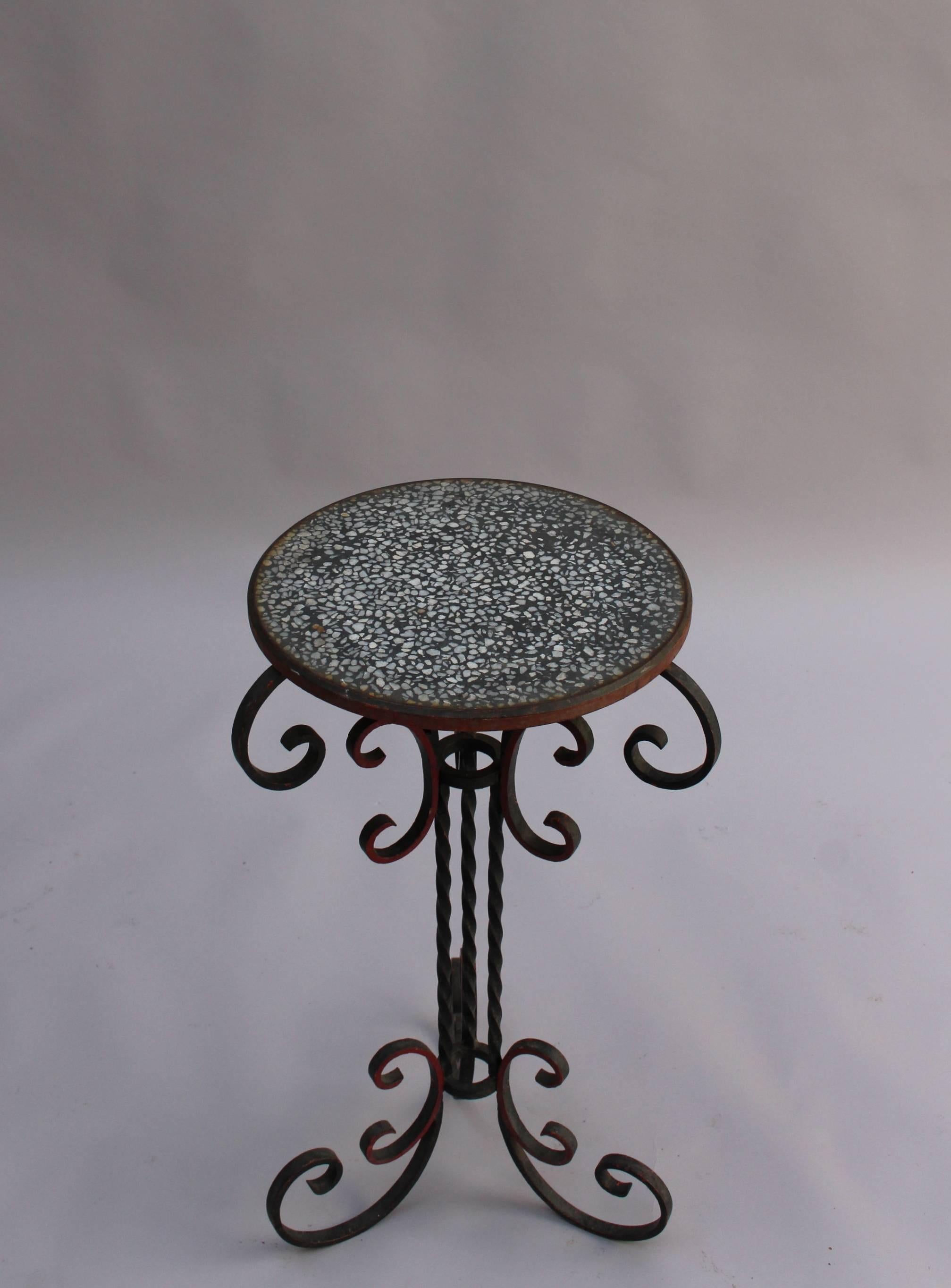 French Art Deco Wrought Iron and Terrazzo Side Table In Good Condition In Long Island City, NY