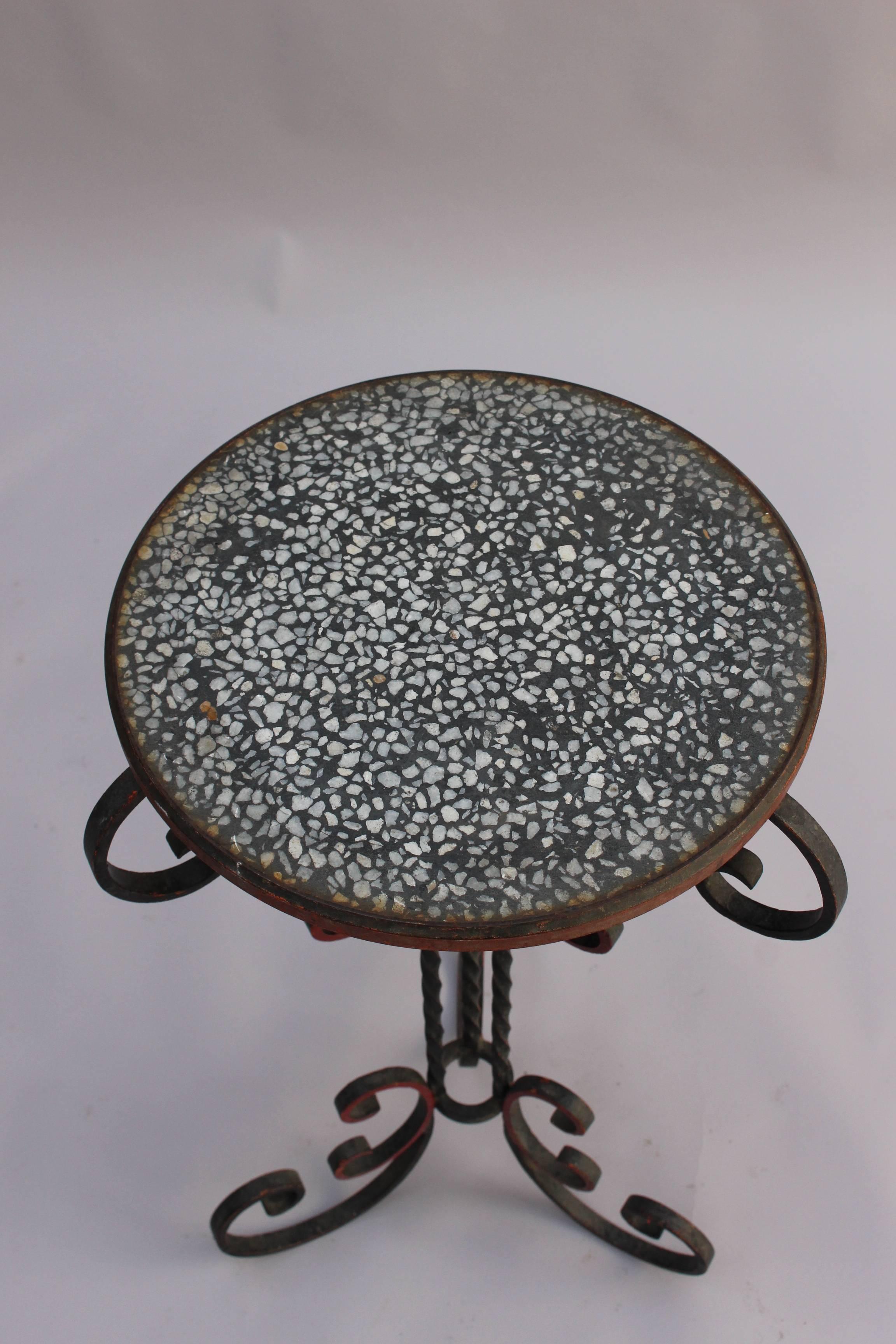 Mid-20th Century French Art Deco Wrought Iron and Terrazzo Side Table