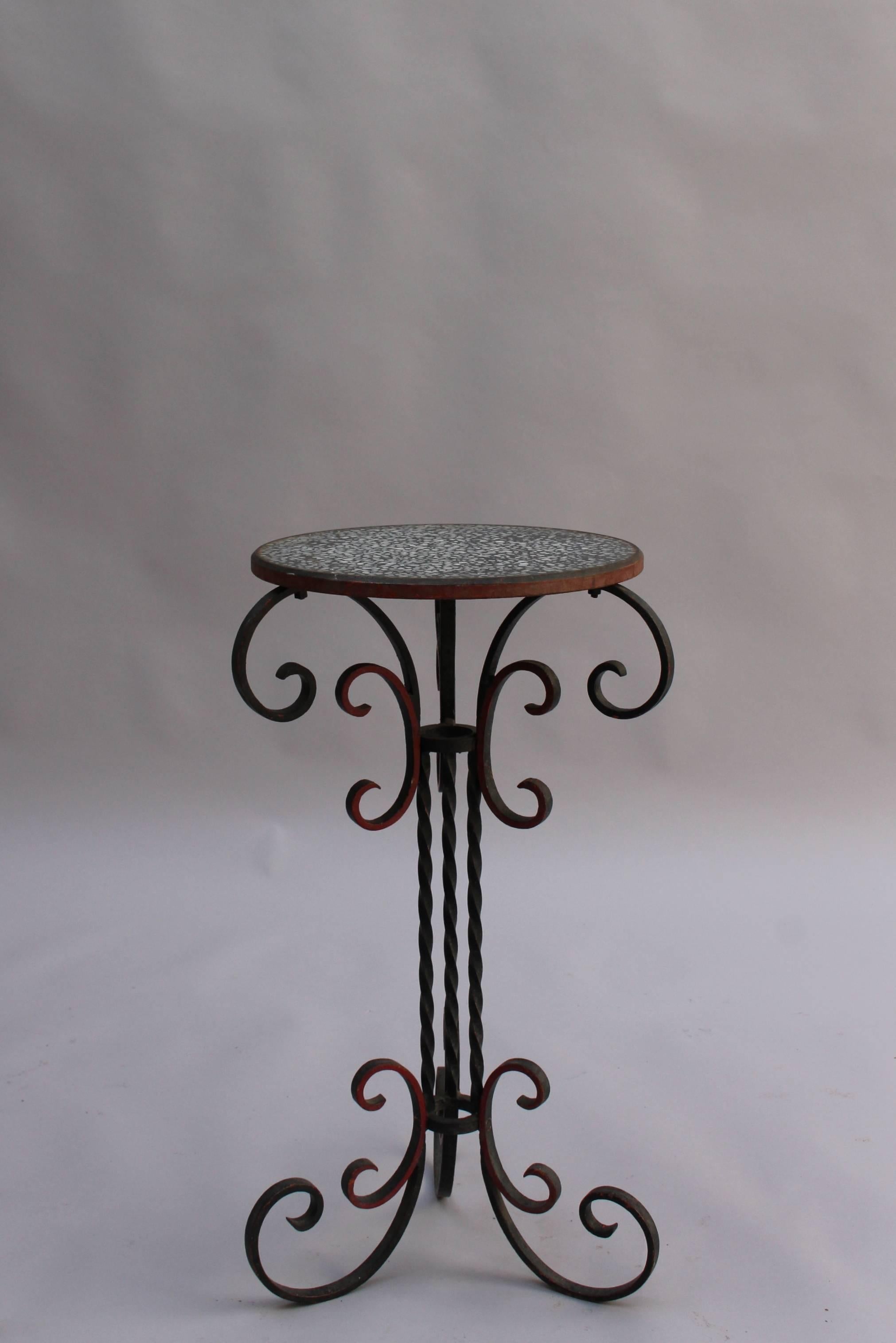 French Art Deco Wrought Iron and Terrazzo Side Table 3