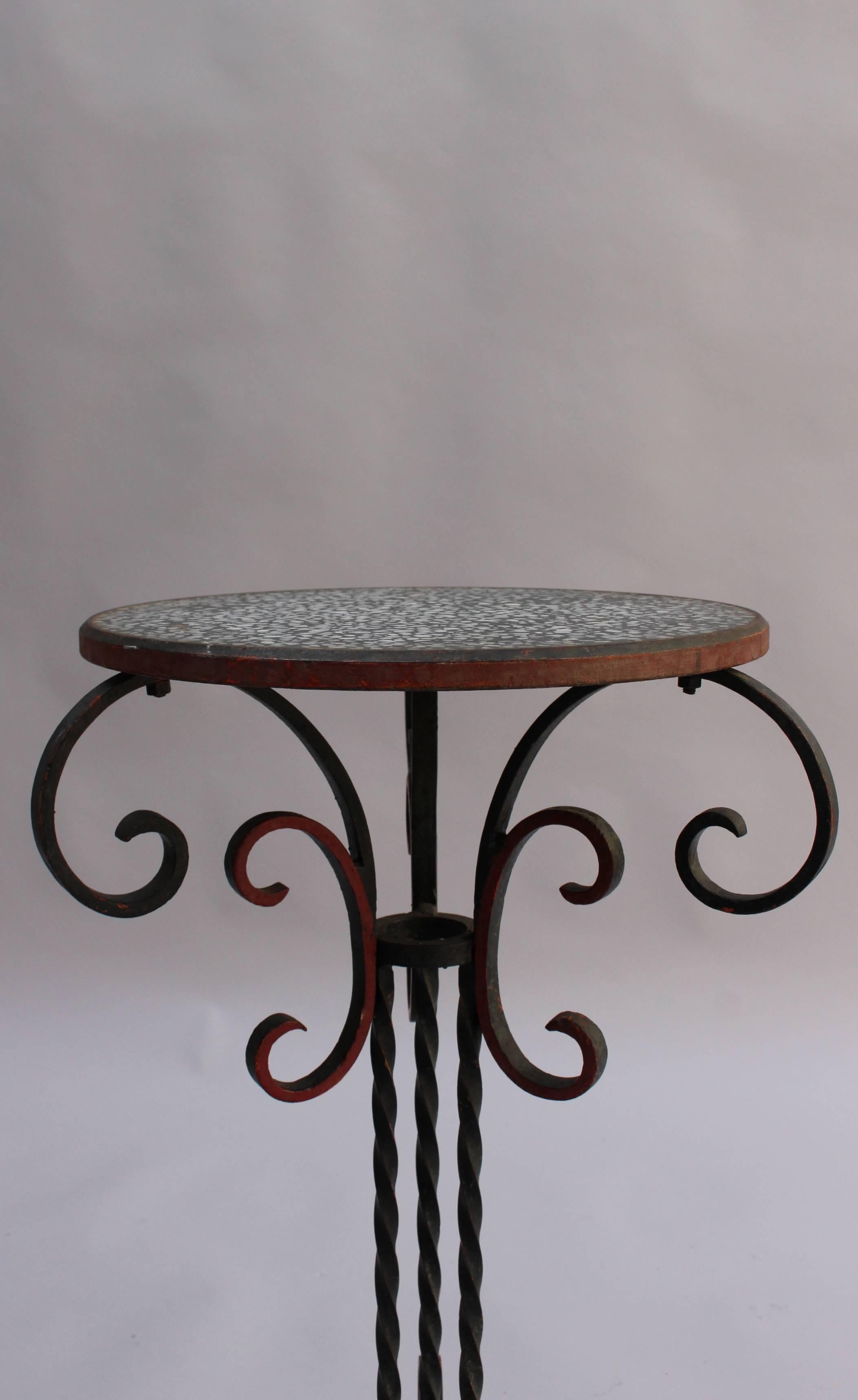French Art Deco Wrought Iron and Terrazzo Side Table 4