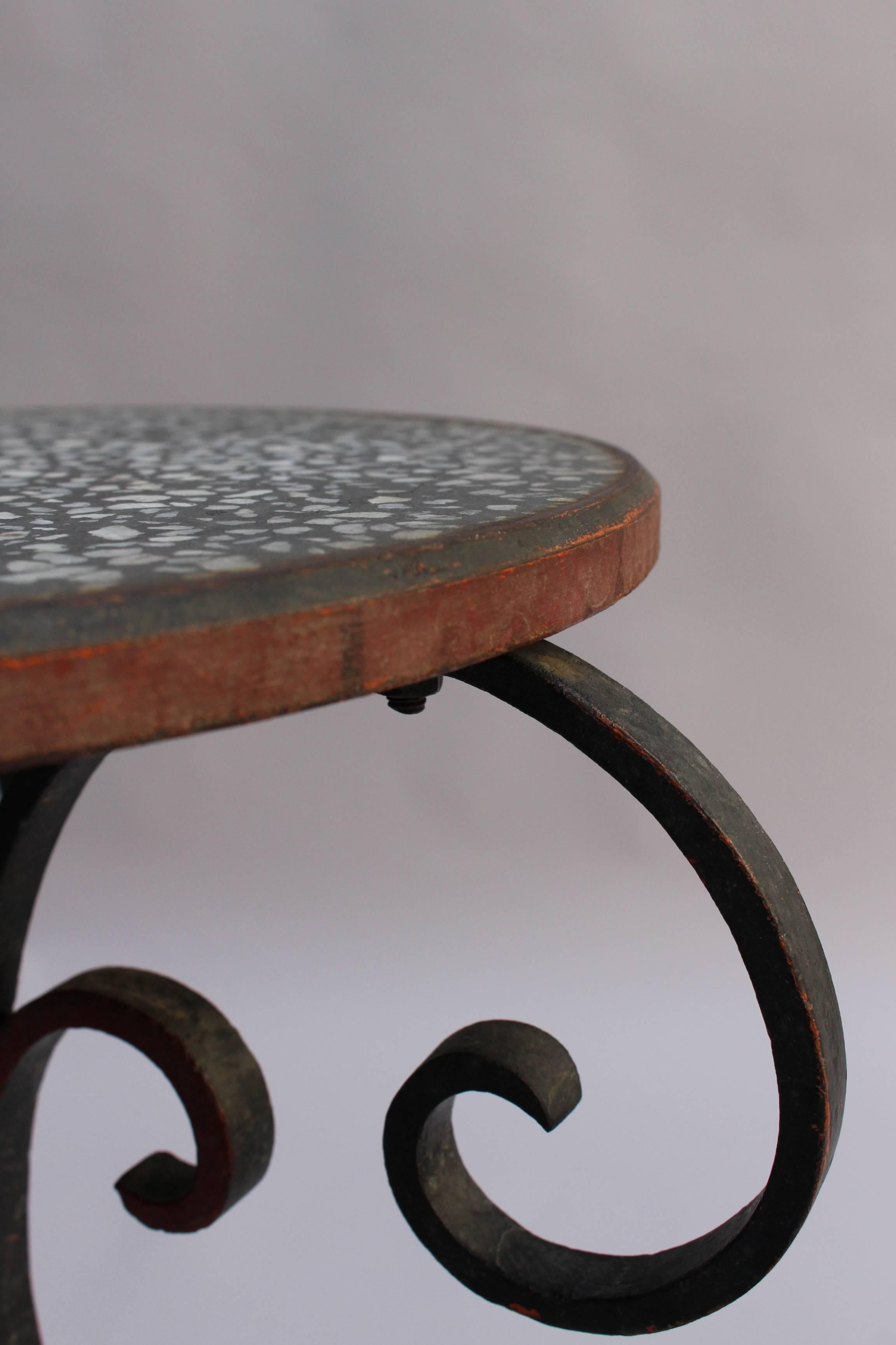 French Art Deco Wrought Iron and Terrazzo Side Table 5