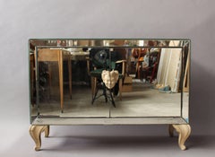 Fine French Art Deco Mirrored Buffet or Commode with Wooden Legs and Handles