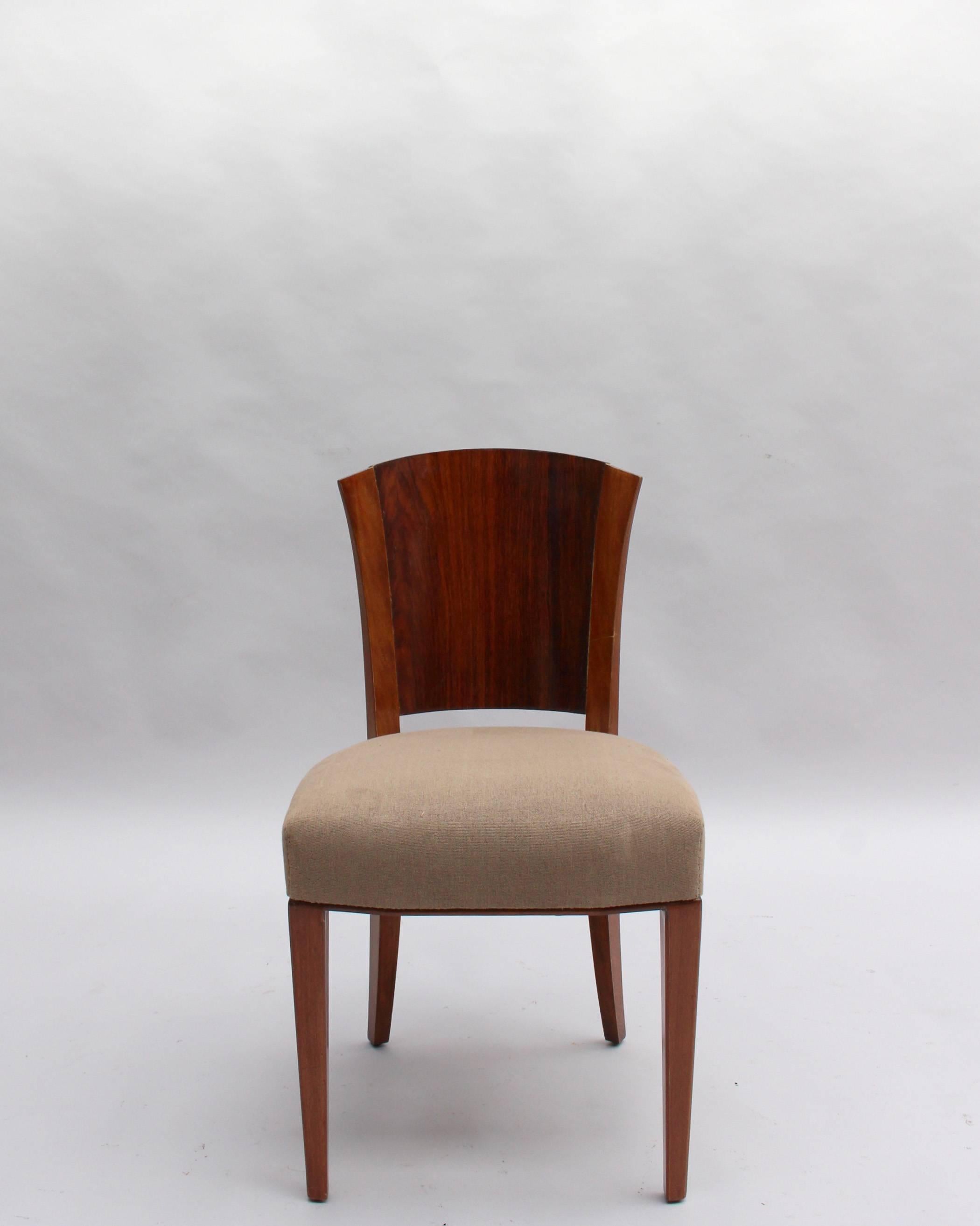 20th Century Set of 4 Fine French Art Deco Mahogany and Rosewood Side Chairs by Dominique