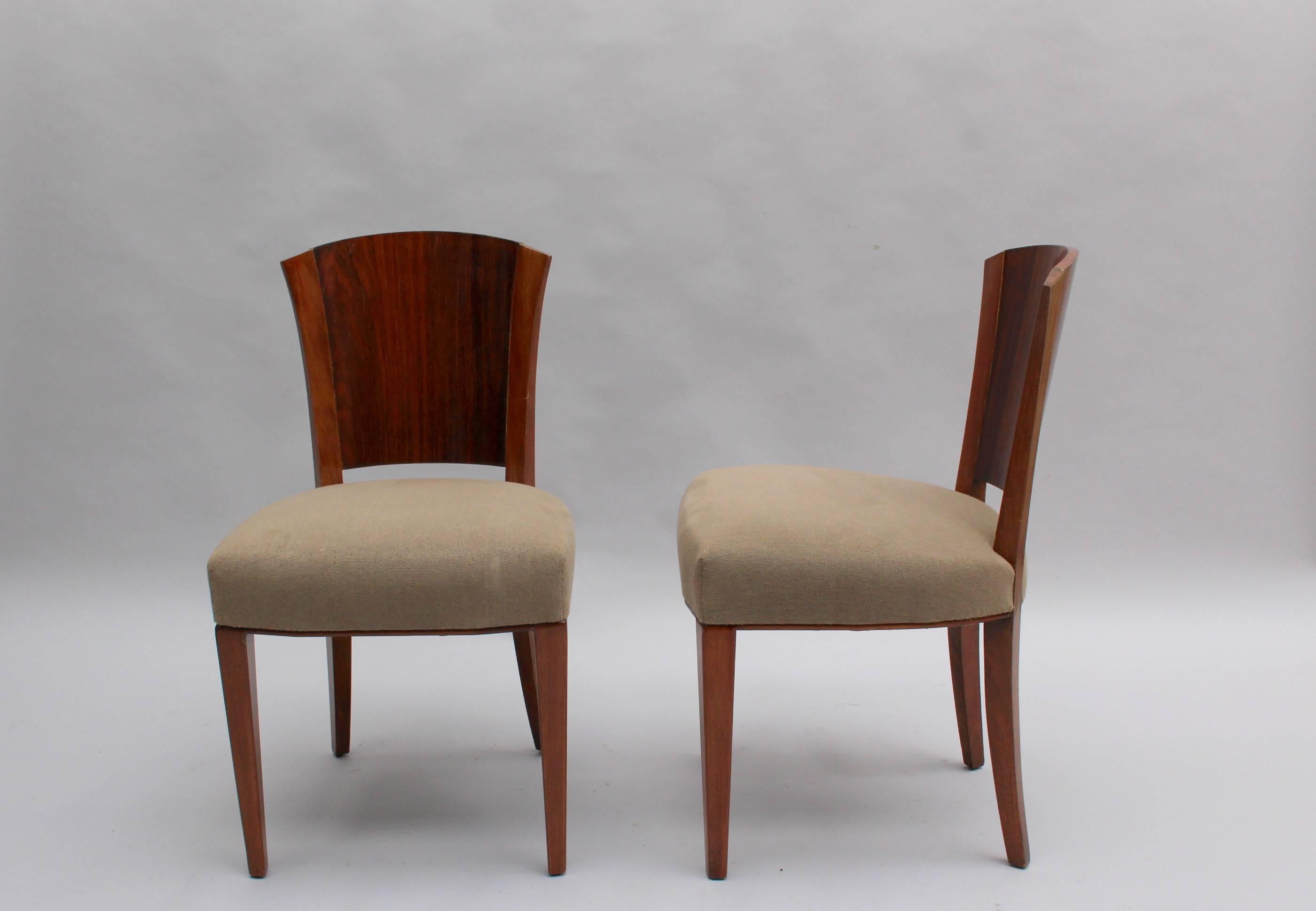 Set of 4 Fine French Art Deco Mahogany and Rosewood Side Chairs by Dominique In Good Condition In Long Island City, NY