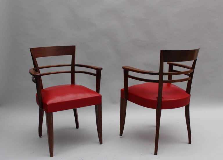 Set of 10 Fine French Art Deco Mahogany dining chairs (8 side and 2 arm) In Good Condition For Sale In Long Island City, NY