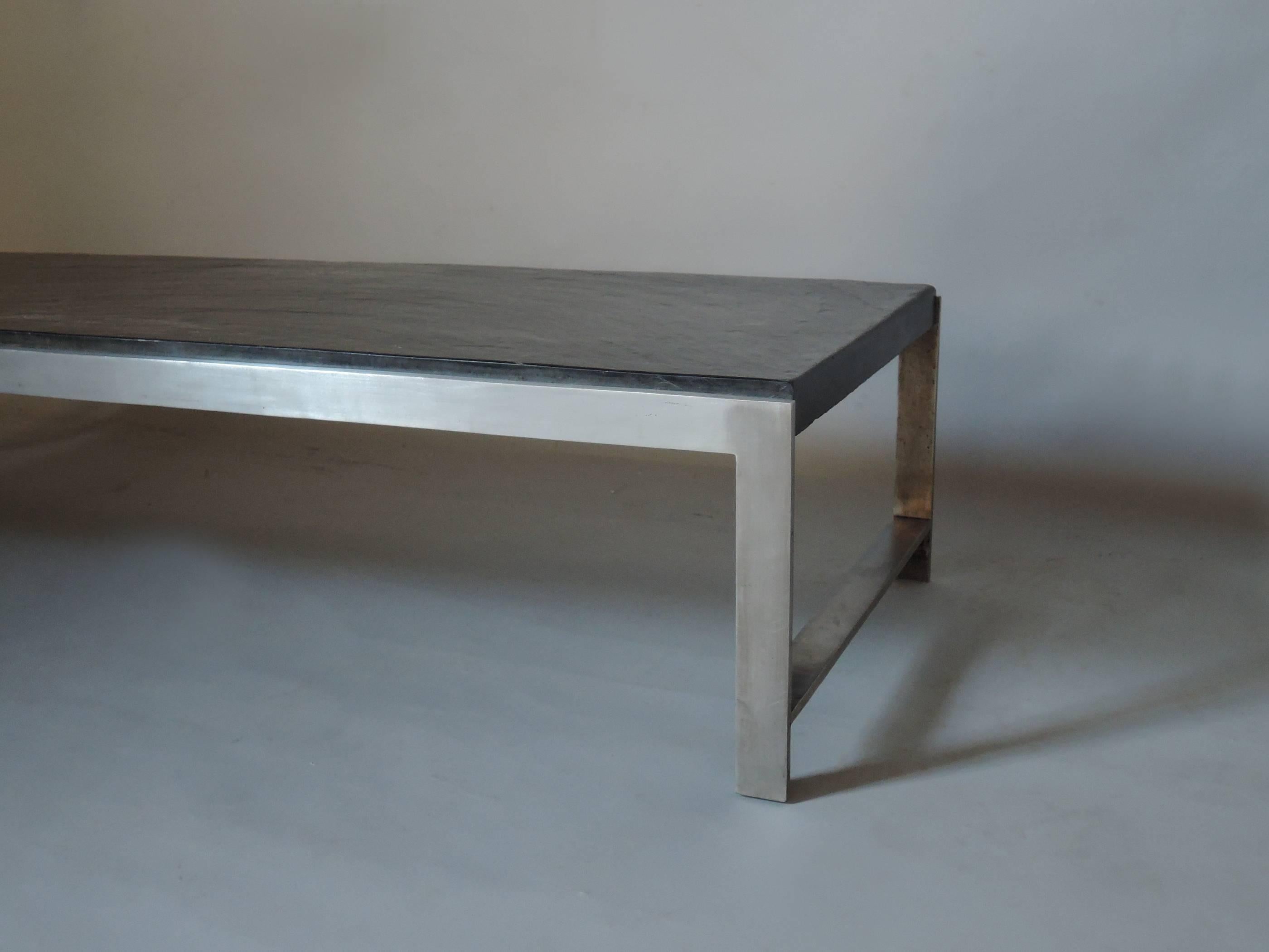 A Large Fine French 1970s Metal and Slate Coffee Table For Sale 1