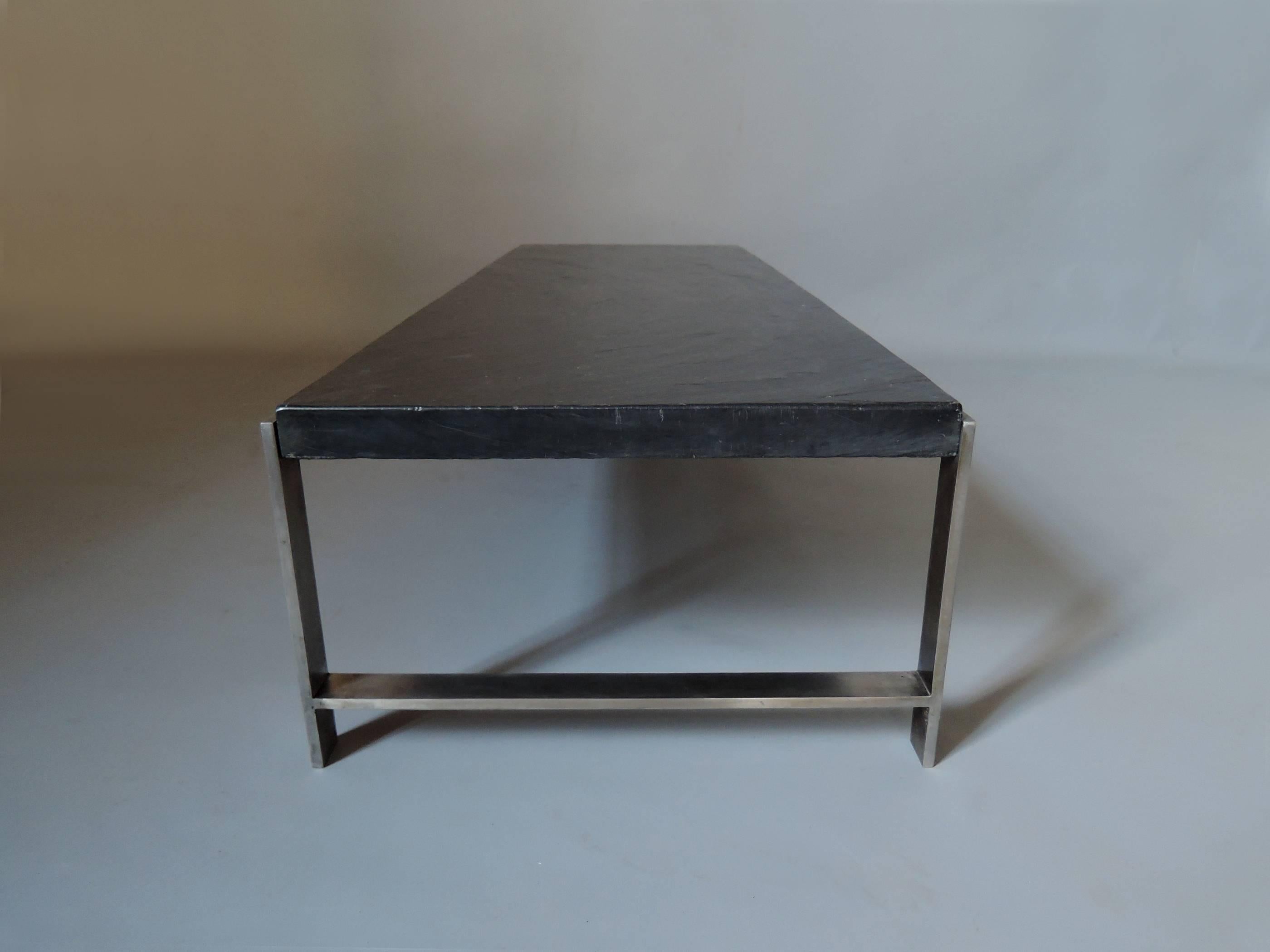 Late 20th Century A Large Fine French 1970s Metal and Slate Coffee Table For Sale