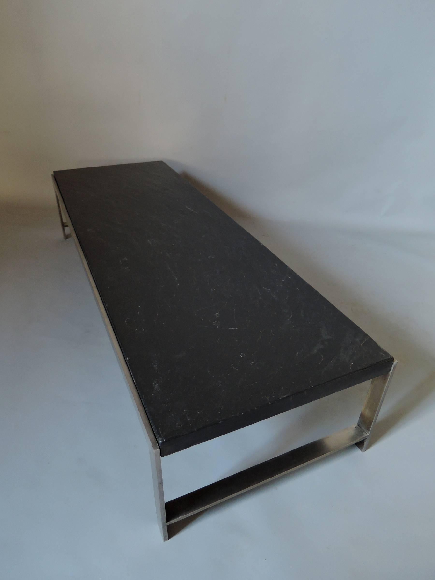 Mid-Century Modern A Large Fine French 1970s Metal and Slate Coffee Table For Sale