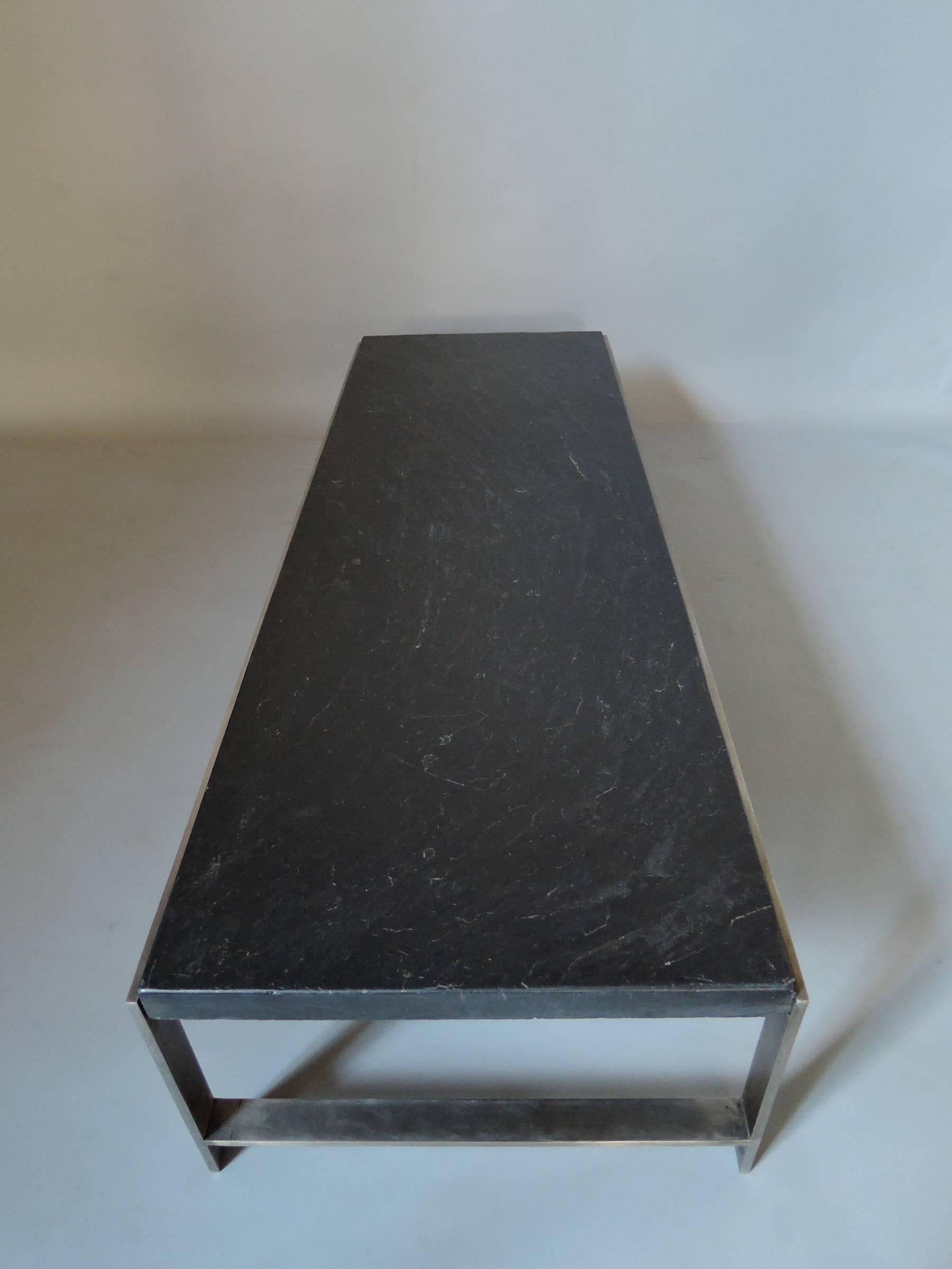 A Large Fine French 1970s Metal and Slate Coffee Table In Good Condition For Sale In Long Island City, NY