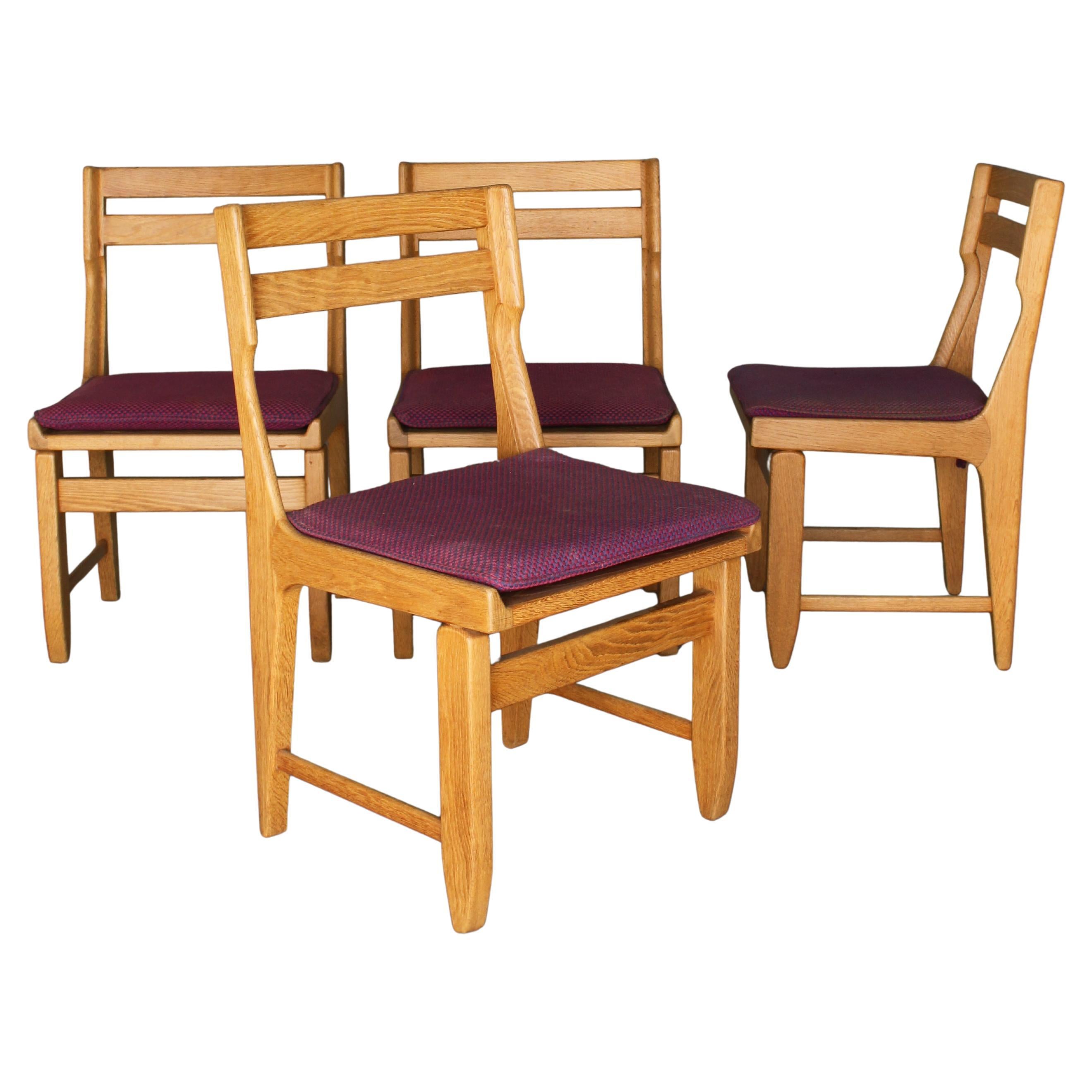 Set of 4 Fine 1970s Oak Dining Chairs by Guillerme & Chambron